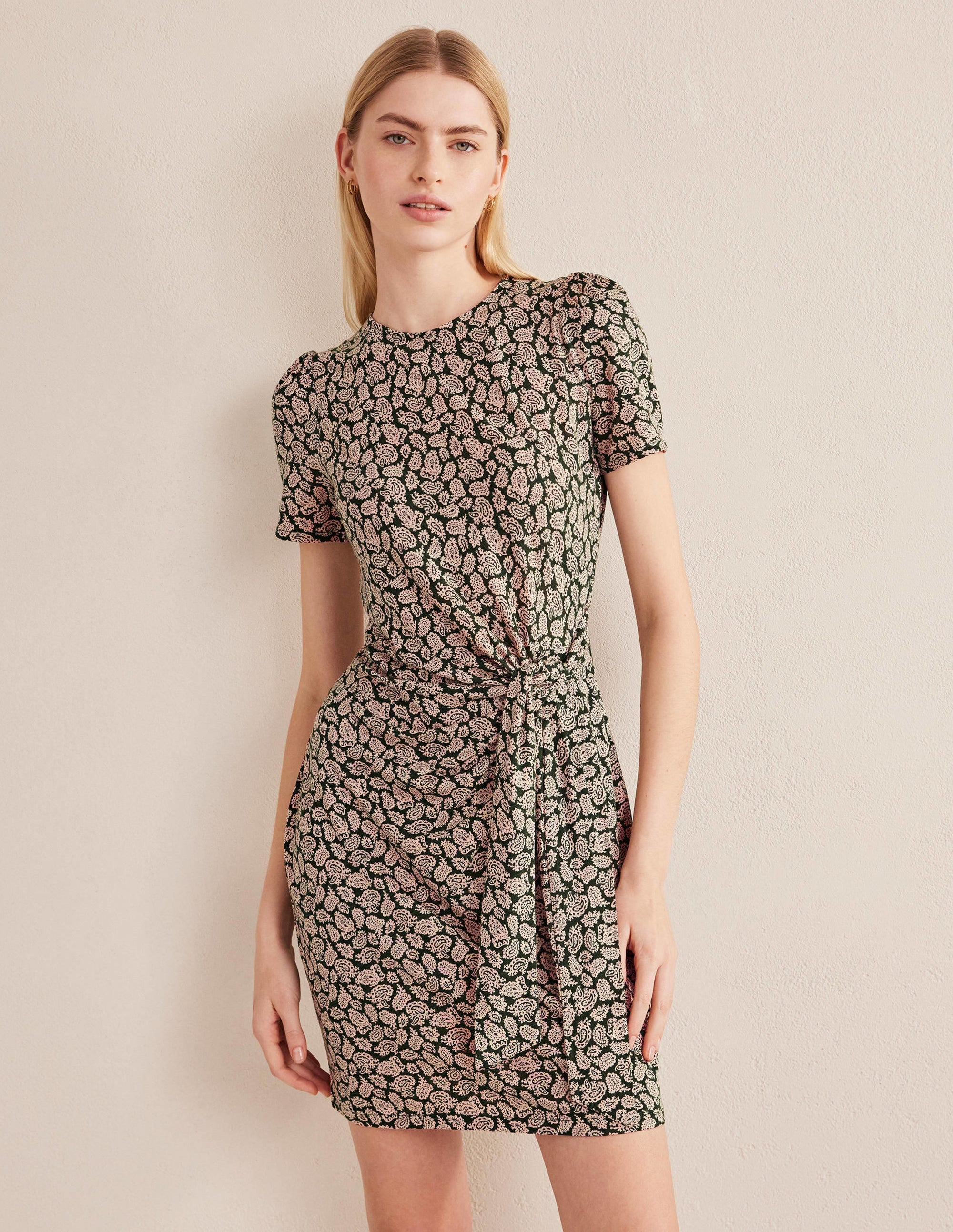 Knot Front Jersey Dress-Cavolo Nero, Paisley Pop - Image 4