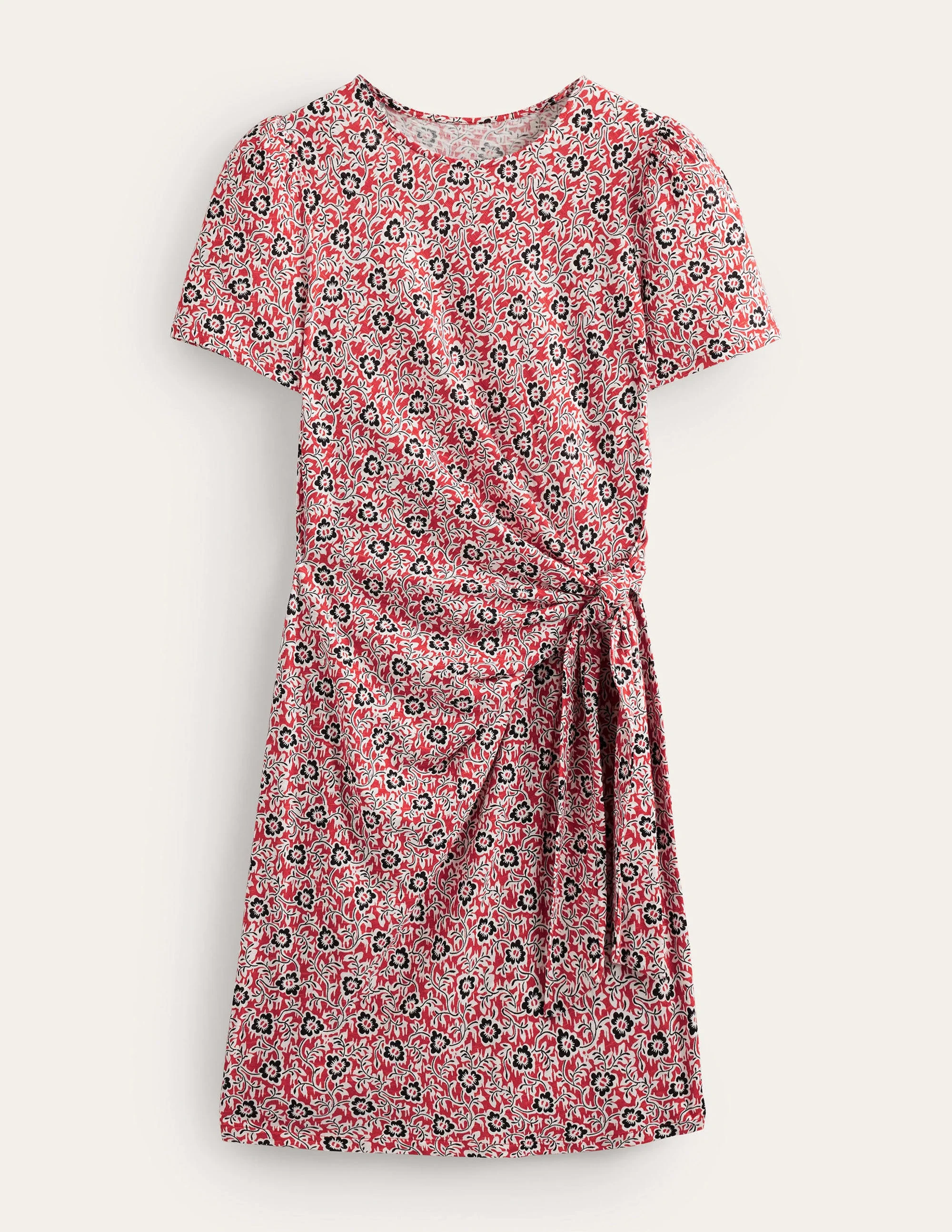 Knot Front Jersey Dress-Tomato, Clover Swirl - Image 5