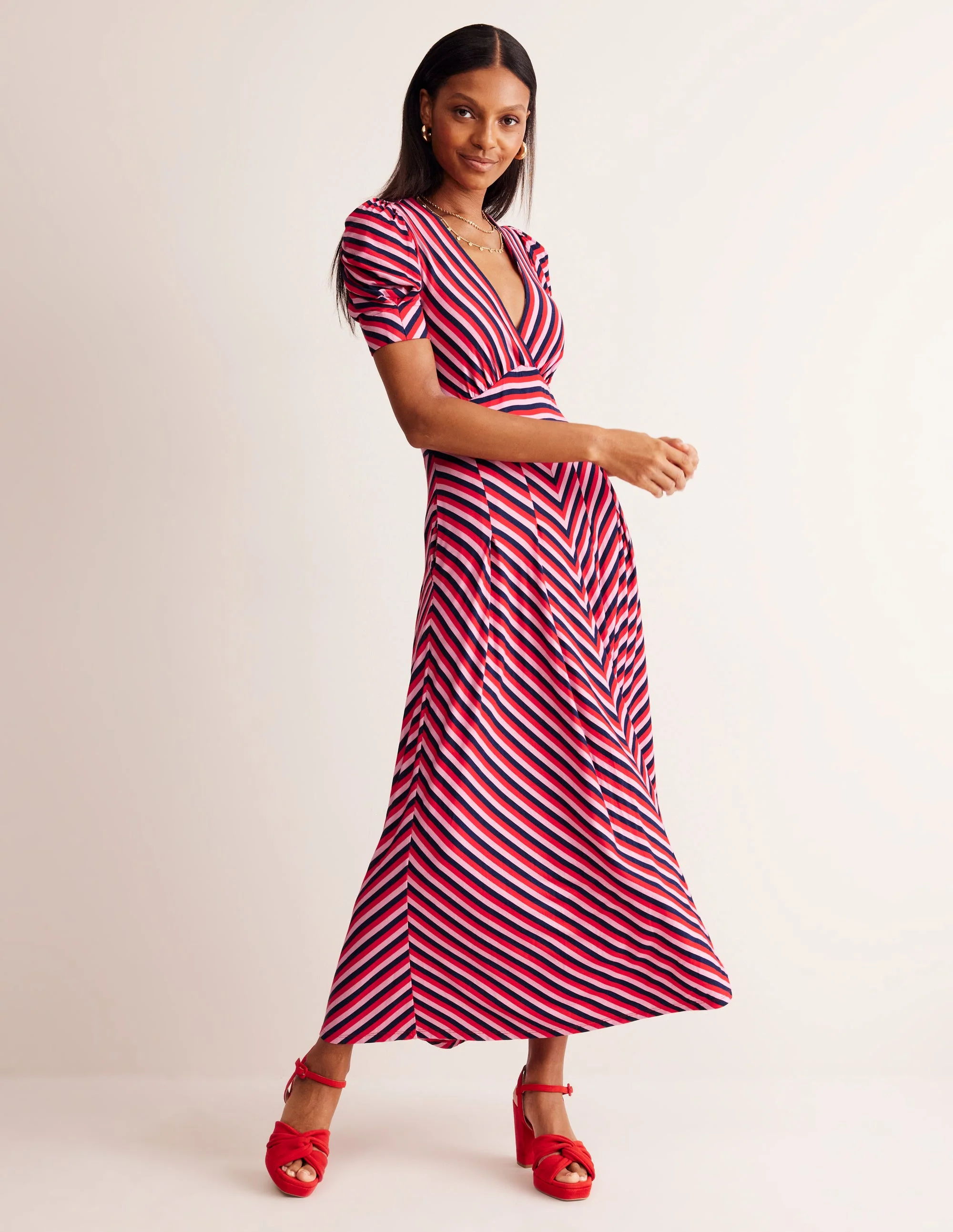 Kristen Pleated Jersey Dress-Rouge, Lilac Stripe - Image 2