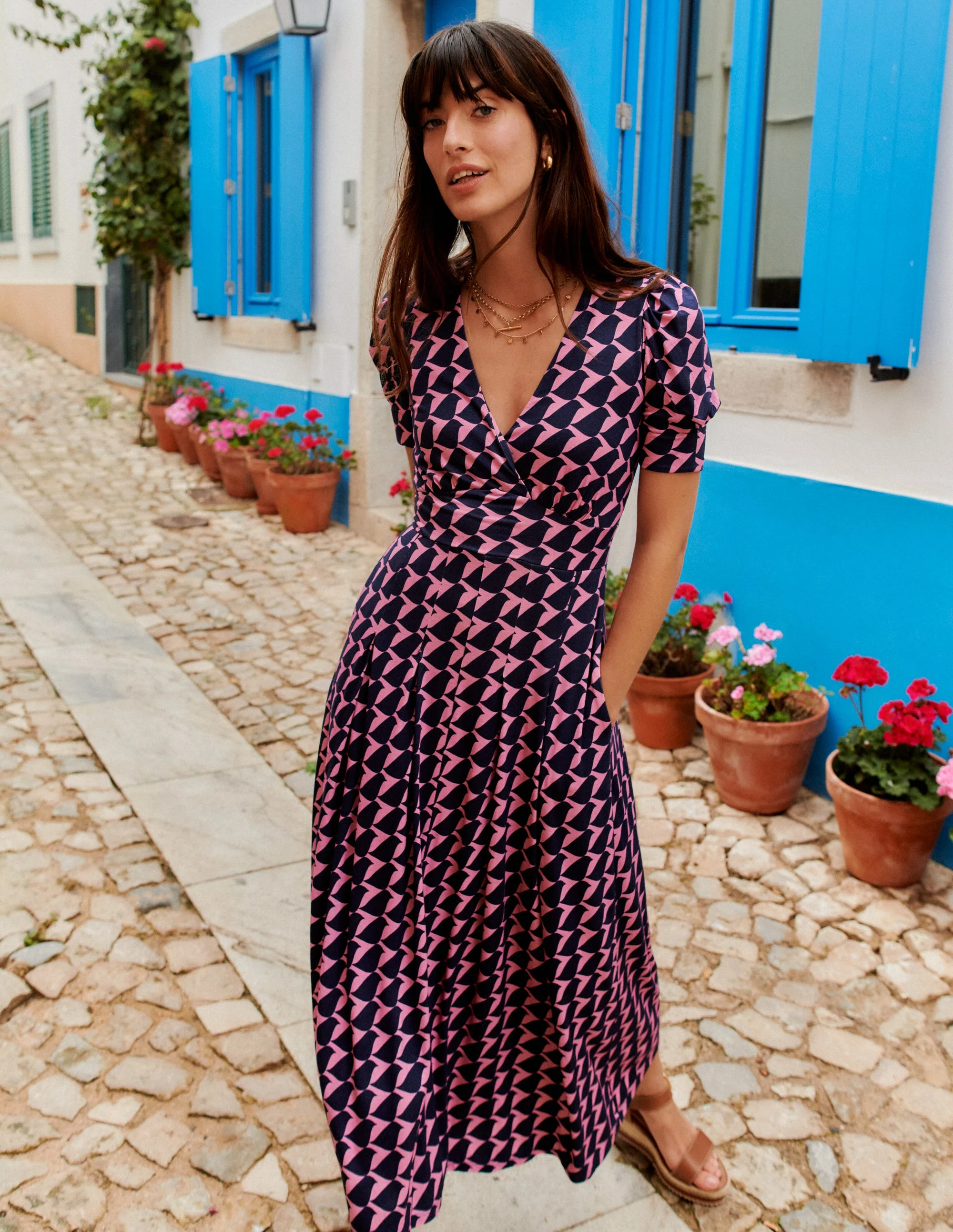 Kristen Pleated Jersey Dress-Strawberry Sherbert, Birdie - Image 5