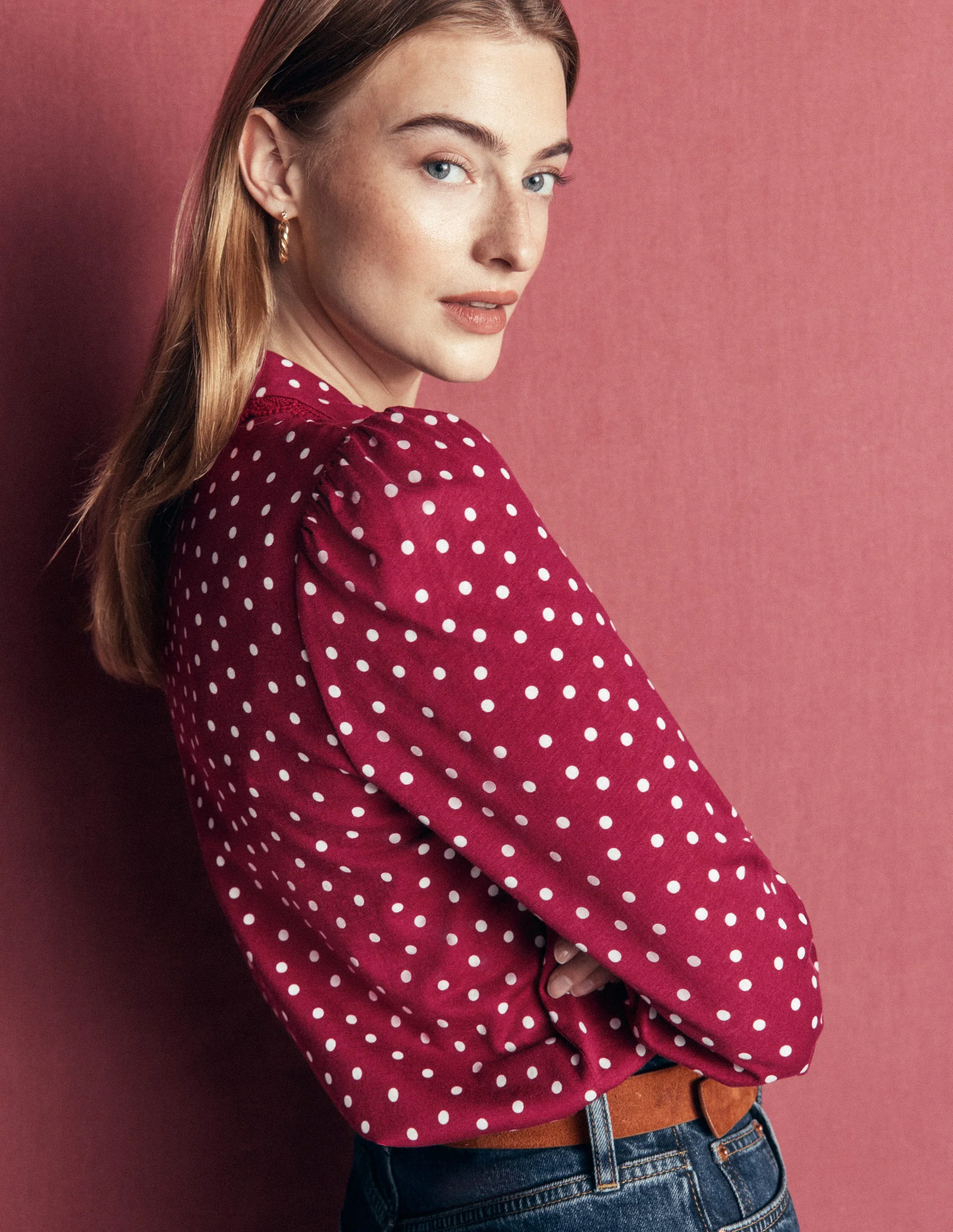 Lace Frill Blouse-Rumba Red, Painted Dot - Image 5