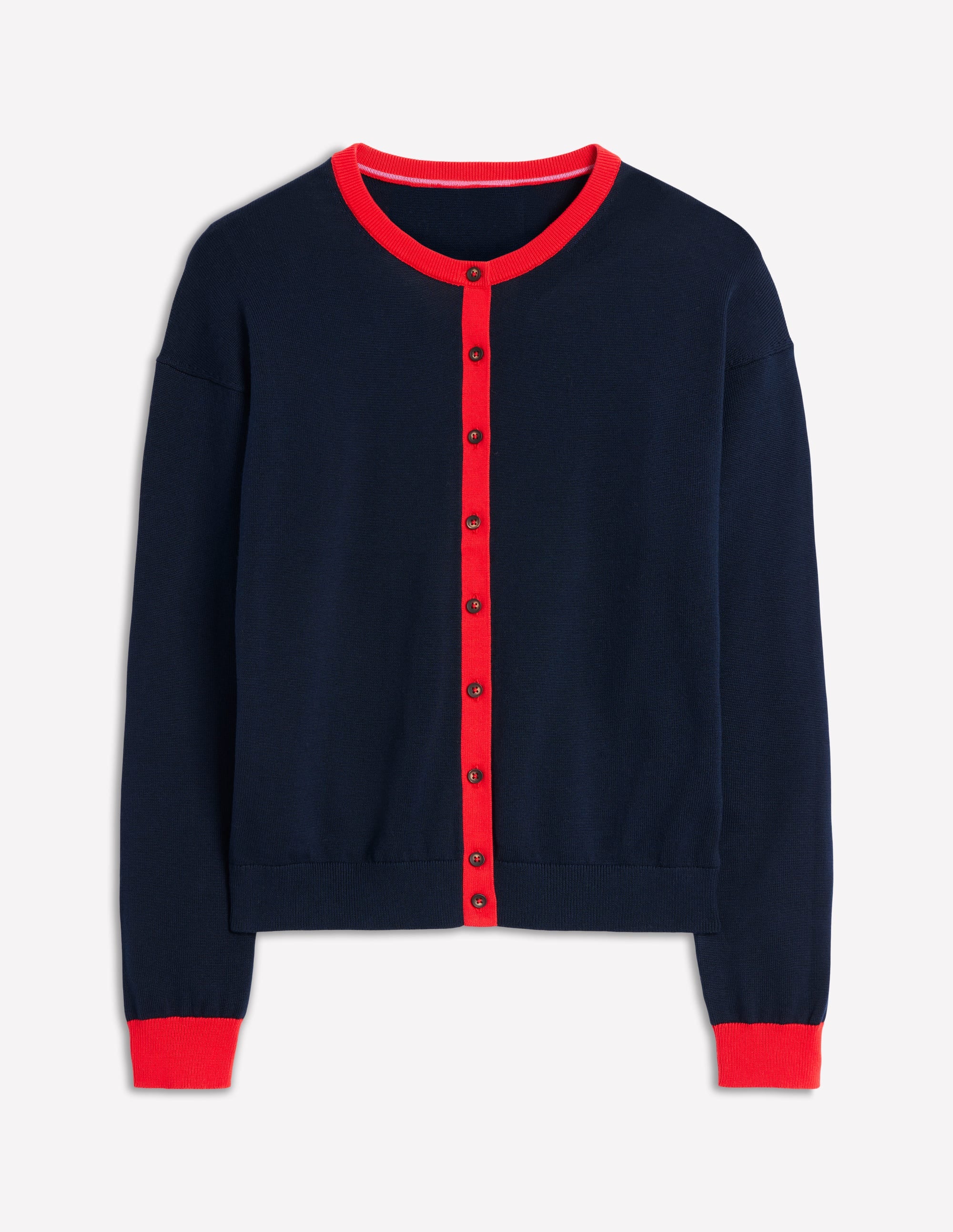 Lara Relaxed Cotton Cardigan-Navy, Poppy Red - Image 5