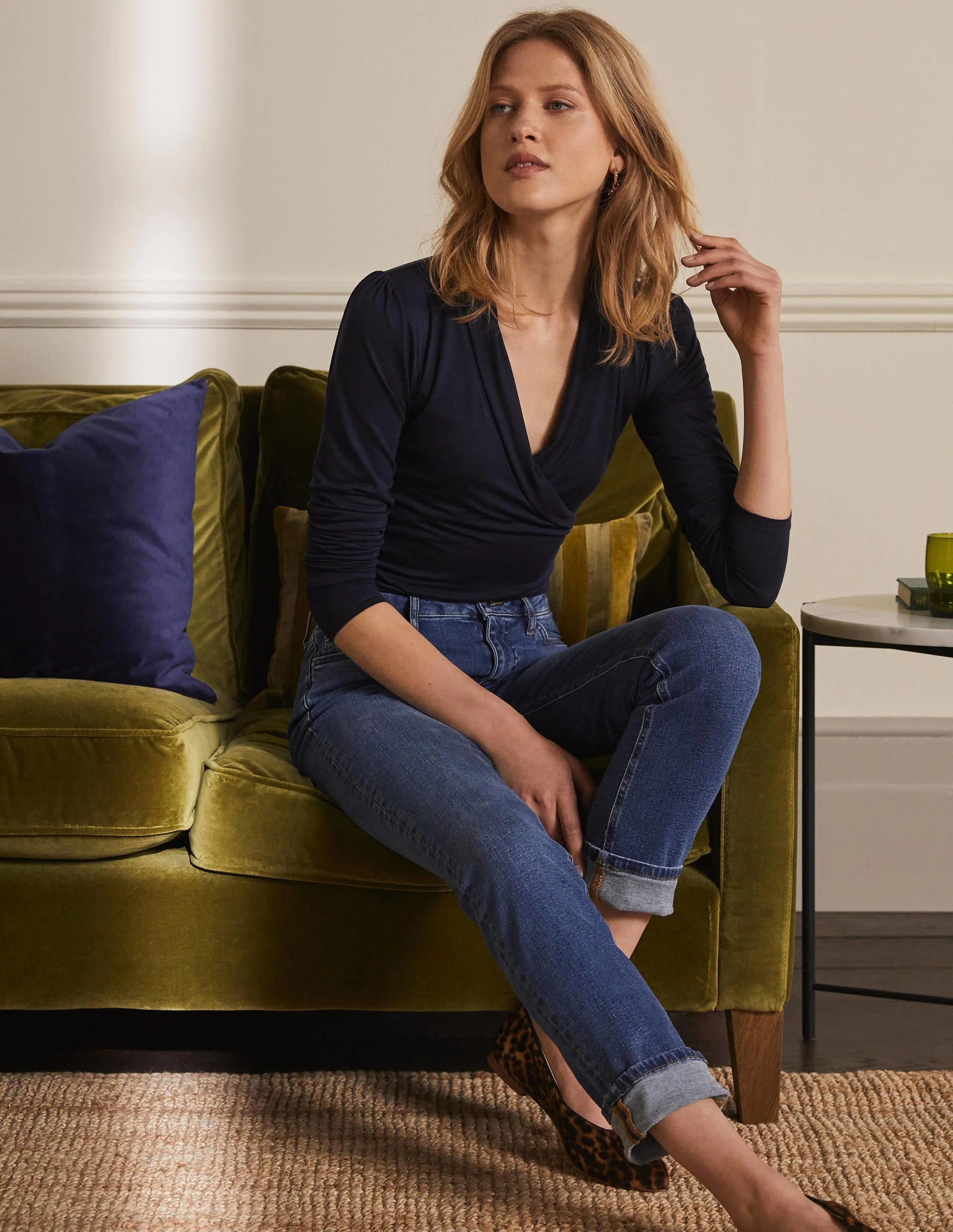 Lara Wrap Top-Navy