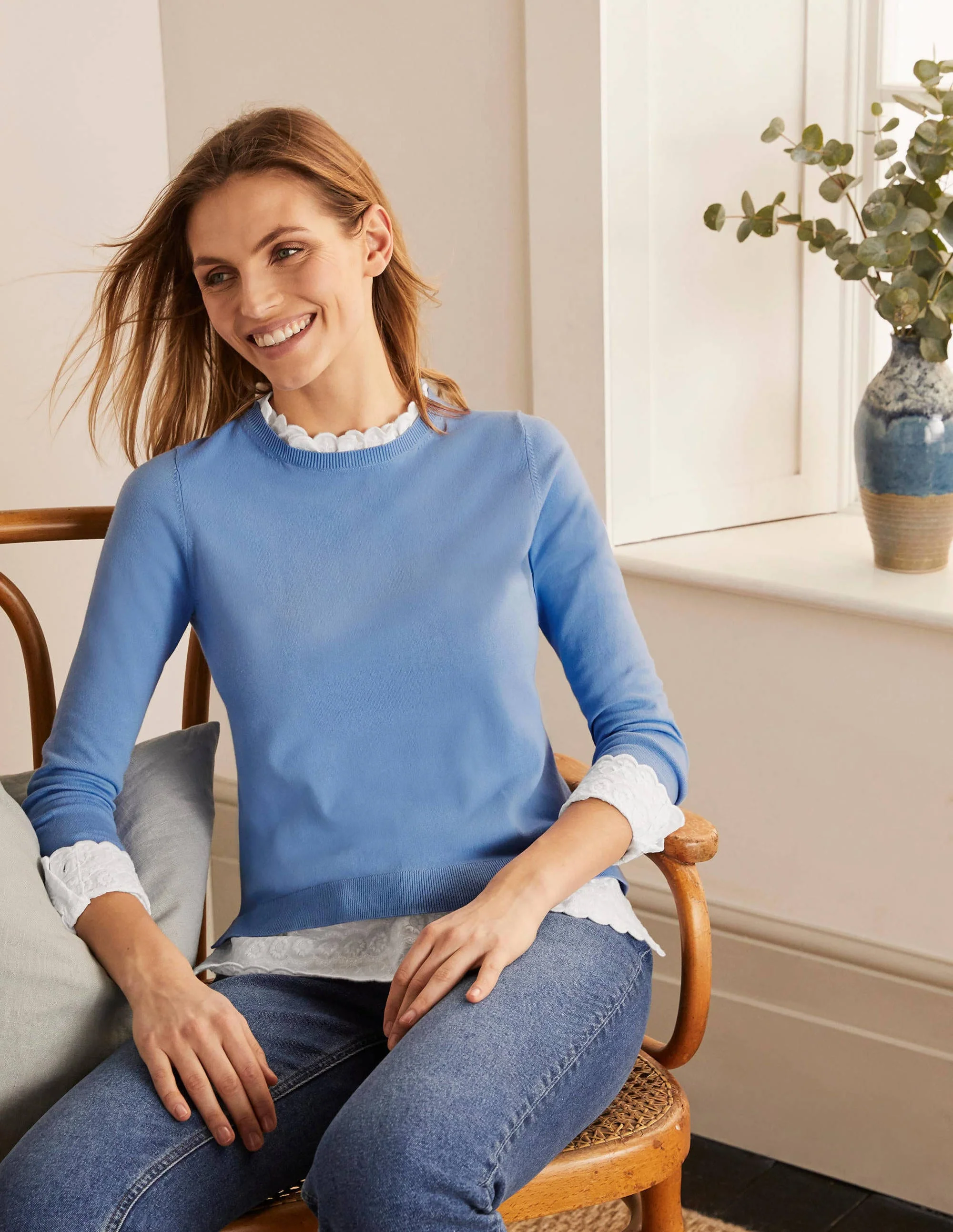 Lauderdale Cotton Frill Jumper-Hazy Blue
