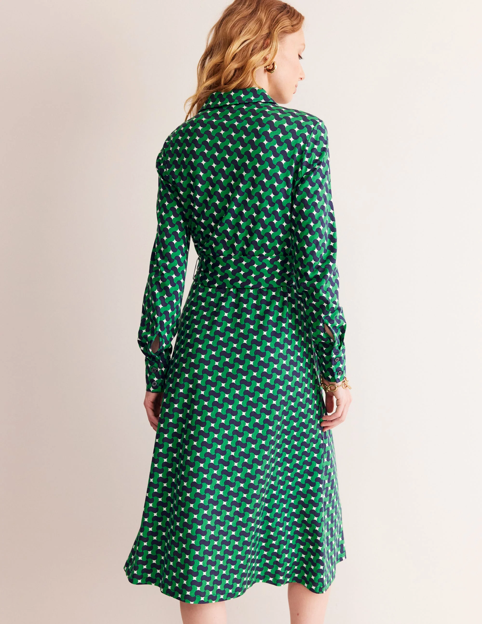 Laura Jersey Midi Shirt Dress-Rich Emerald, Terrace Swirl - Image 4