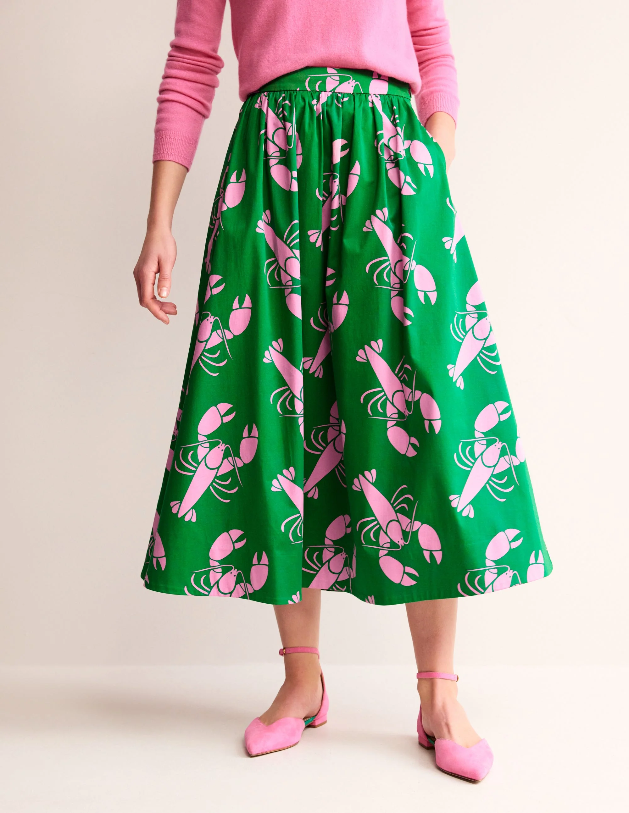 Layla Cotton Sateen Skirt-Green Tambourine, Lobster - Image 2