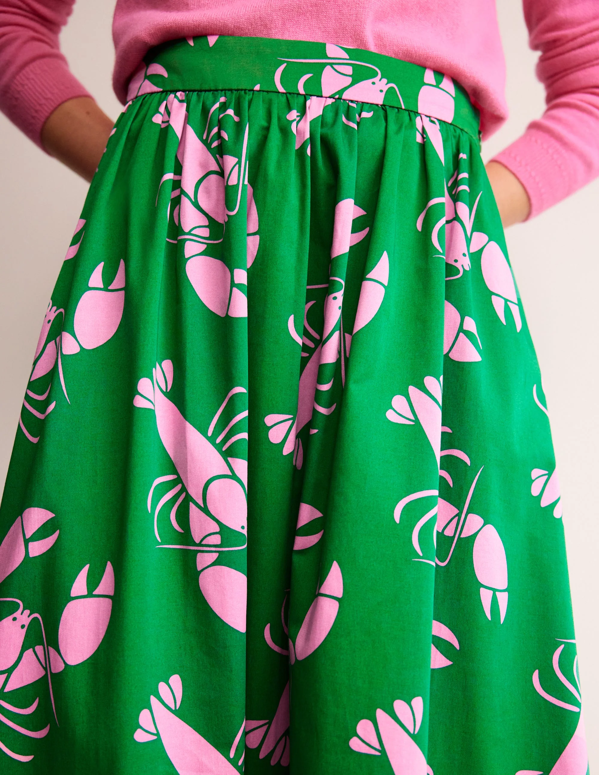 Layla Cotton Sateen Skirt-Green Tambourine, Lobster - Image 3