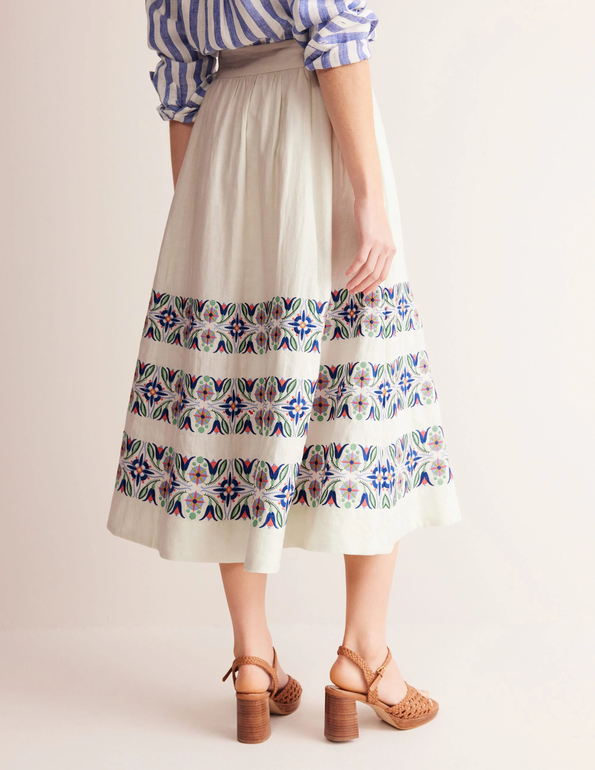 Layla Embroidered Midi Skirt-Neutral - Image 3