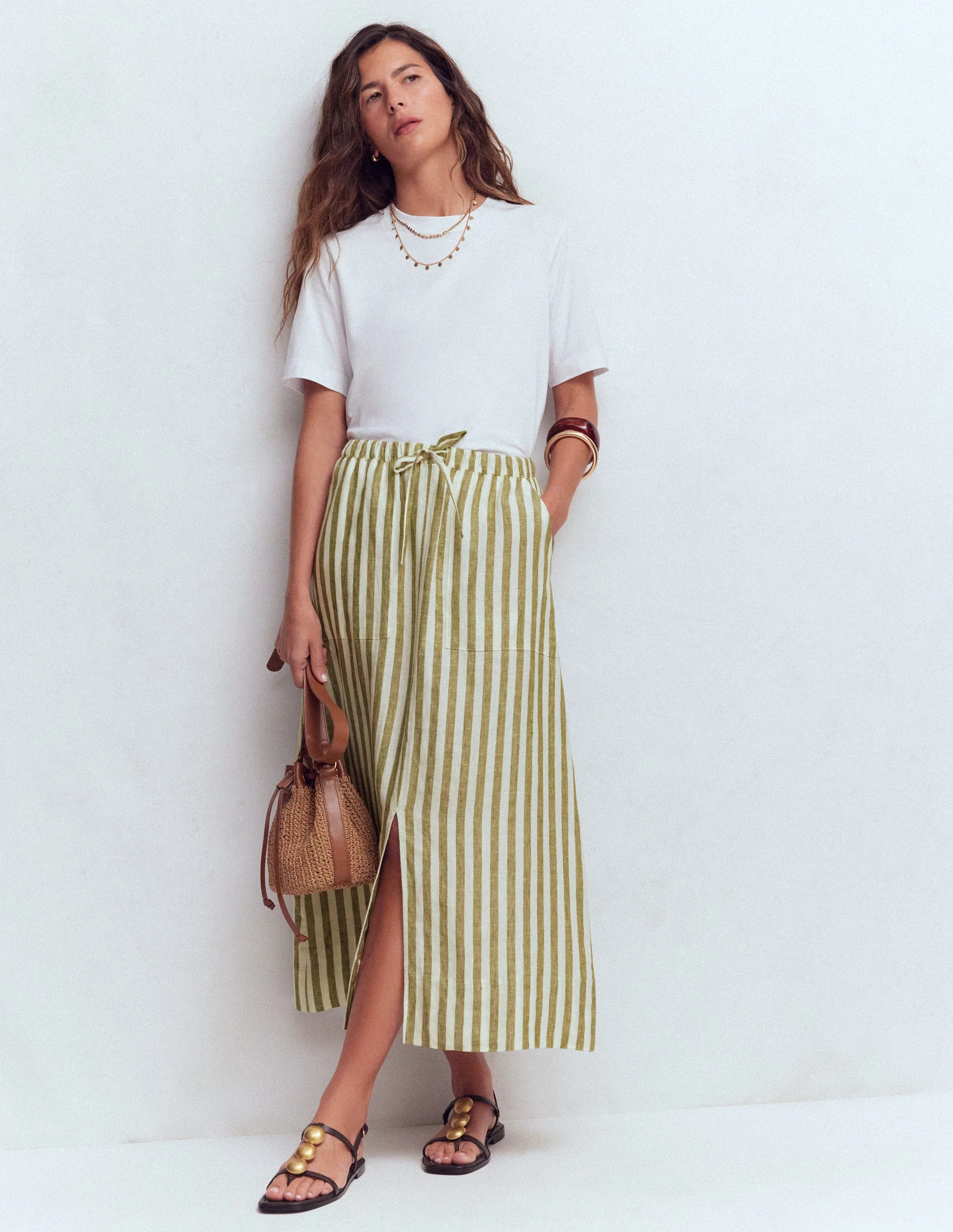 Layla Linen Skirt-Green Stripe - Image 4
