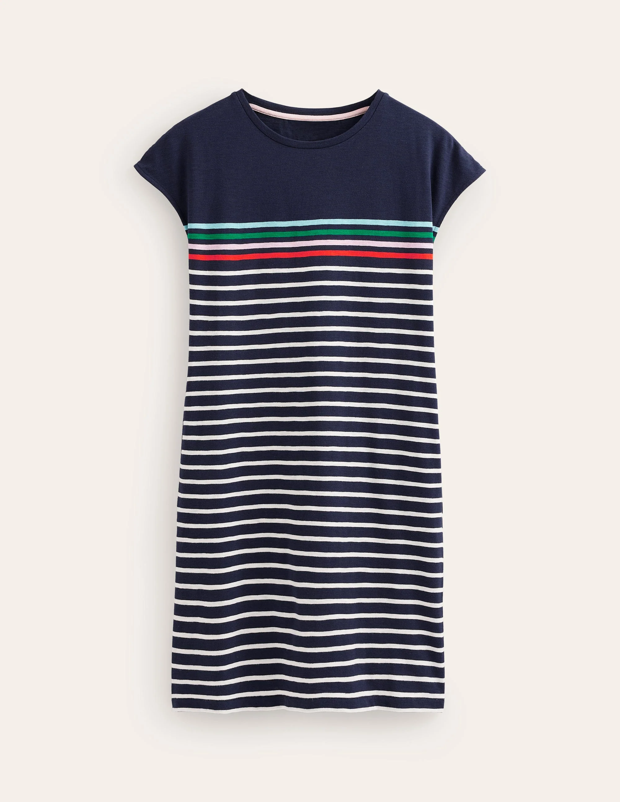 Leah Jersey T-shirt Dress-Navy, Ivory Multistripe - Image 5