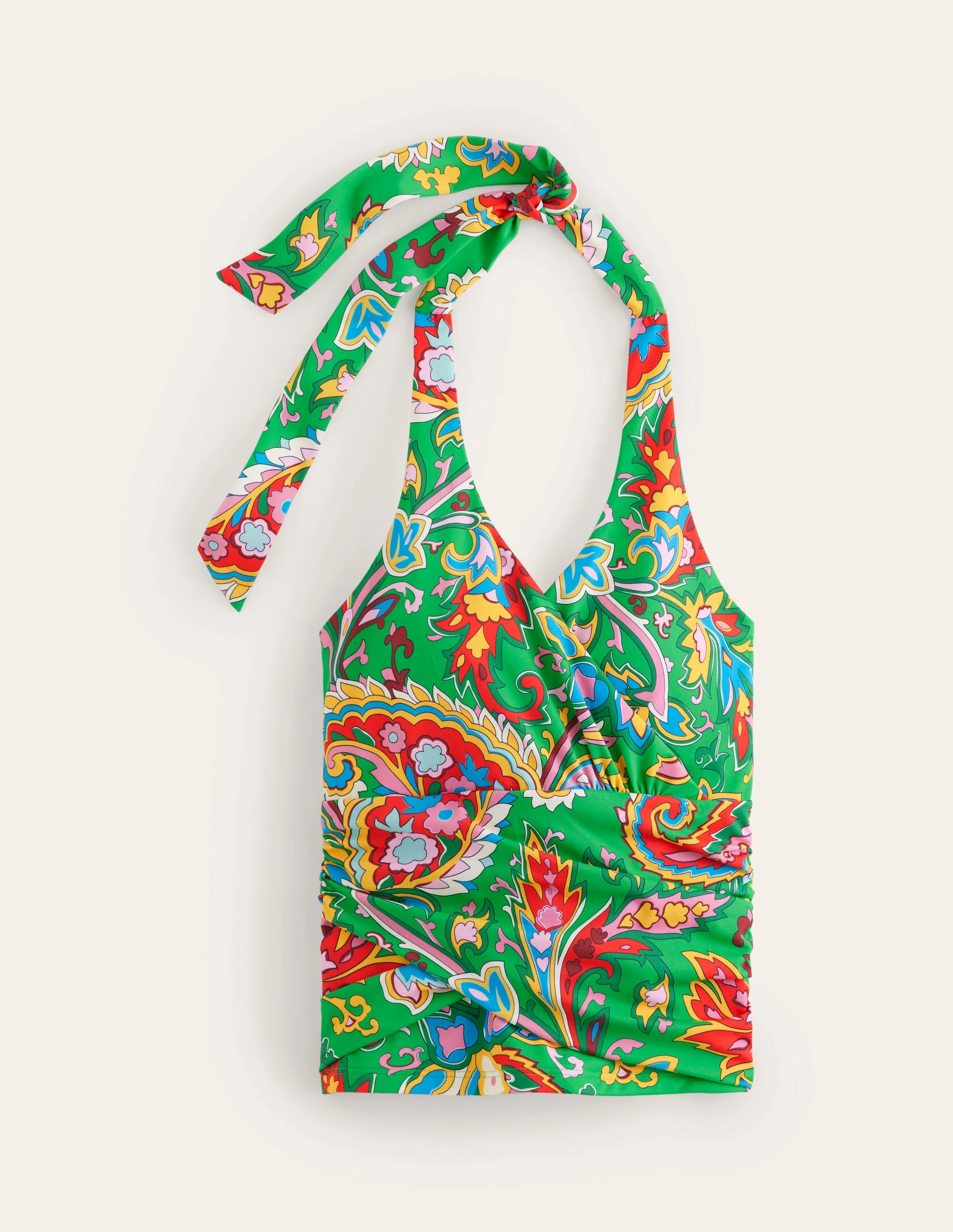 Levanzo Halter Tankini Top-Kelly Green, Paisley Azure - Image 5