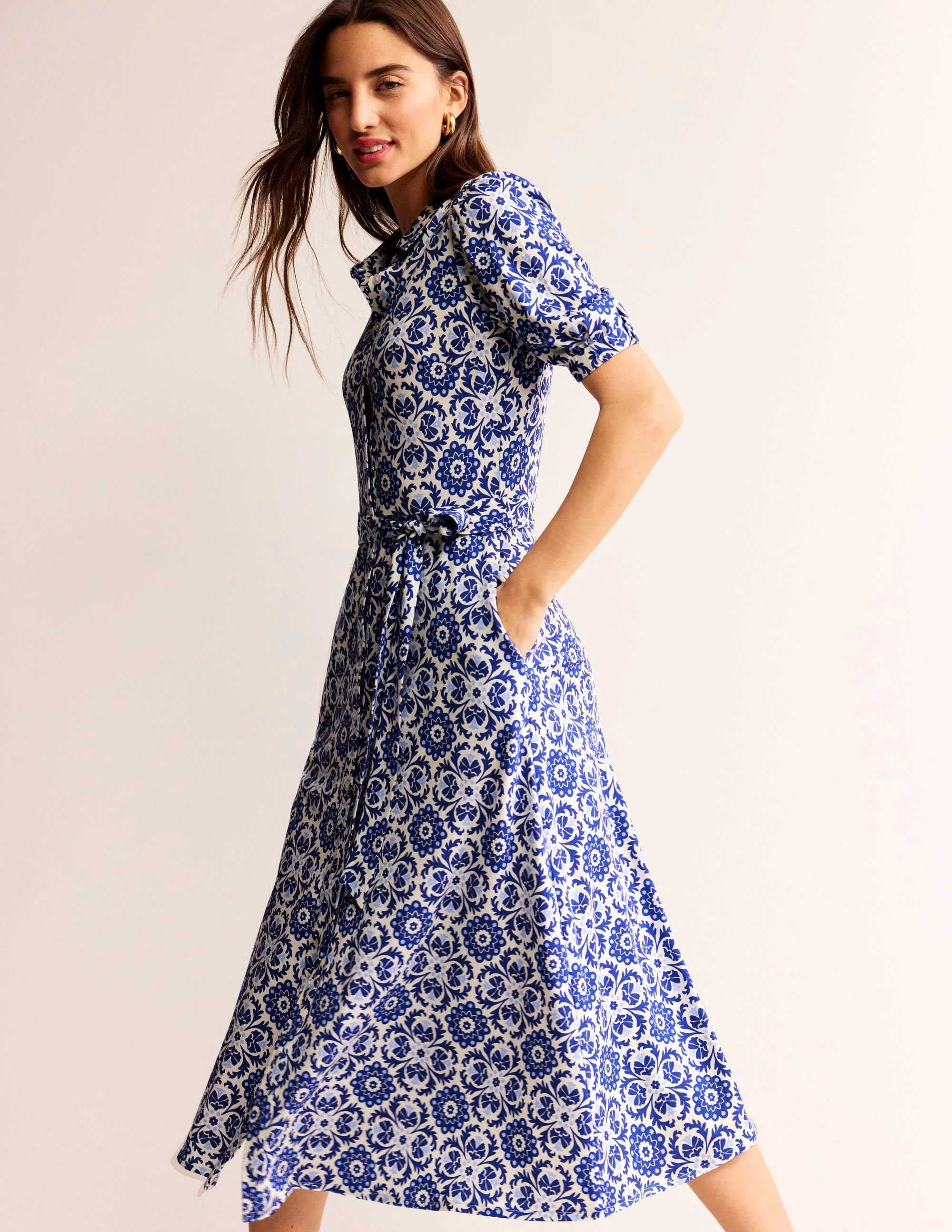 Libby Jersey Midi Shirt Dress-Surf the Web, Mosaic Bloom