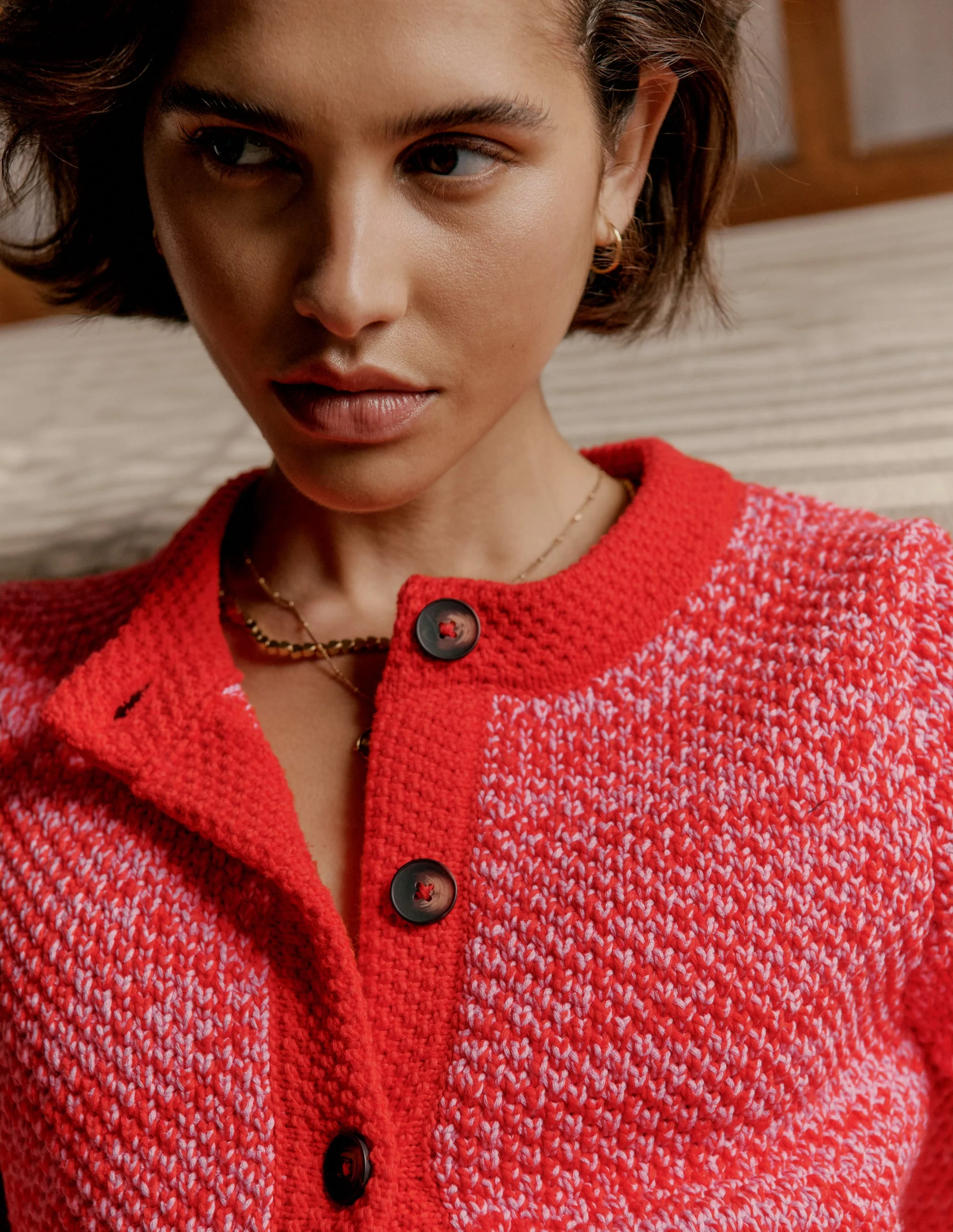 Libby Knitted Jacket-Pink Ribbon/ Poppy Red - Image 6