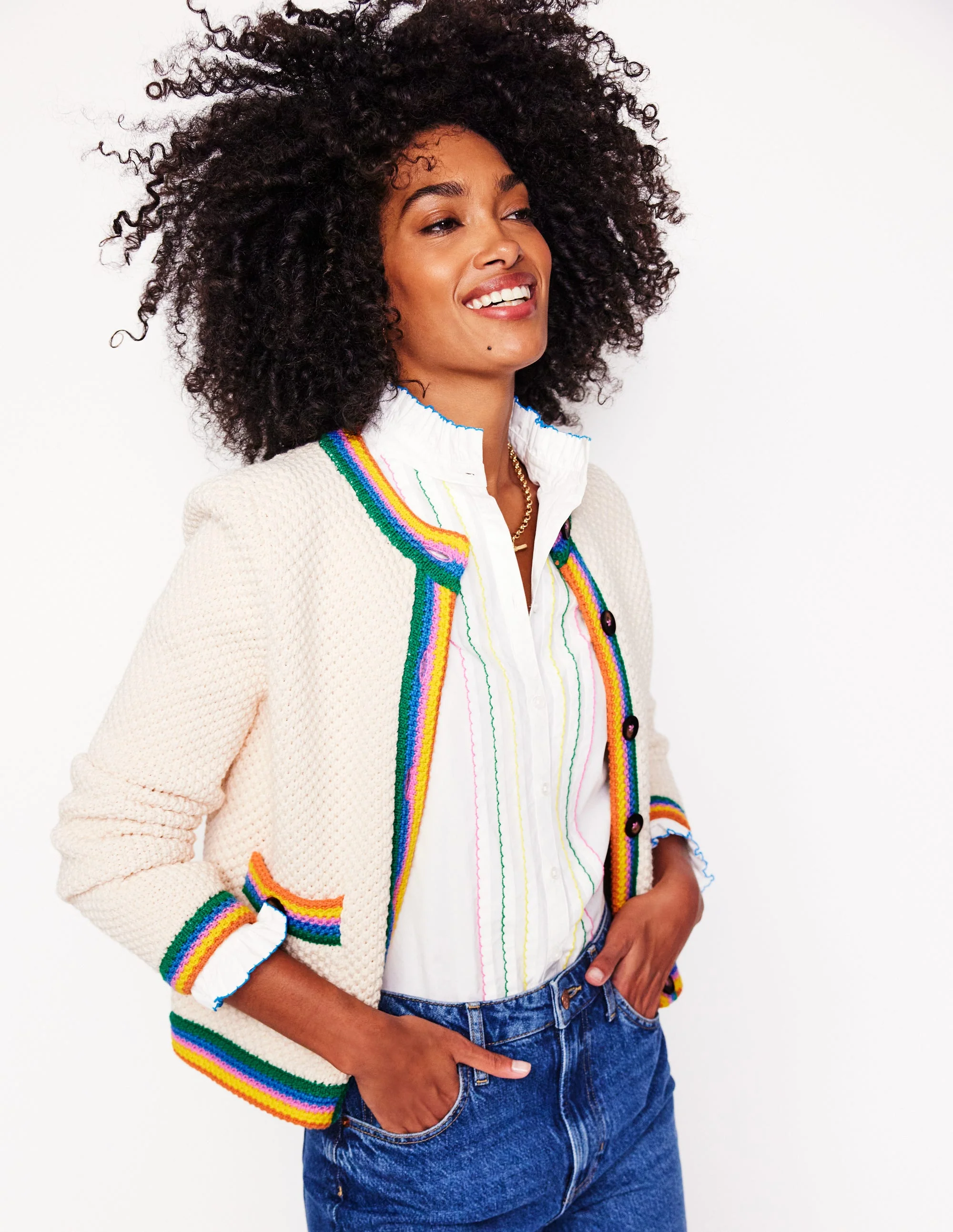 Libby Knitted Jacket-Warm Ivory, Rainbow - Image 2