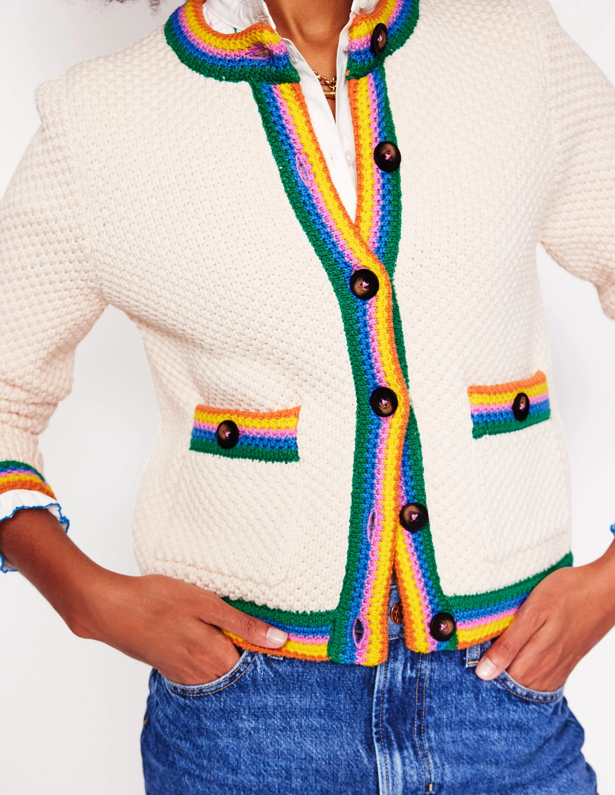 Libby Knitted Jacket-Warm Ivory, Rainbow - Image 4