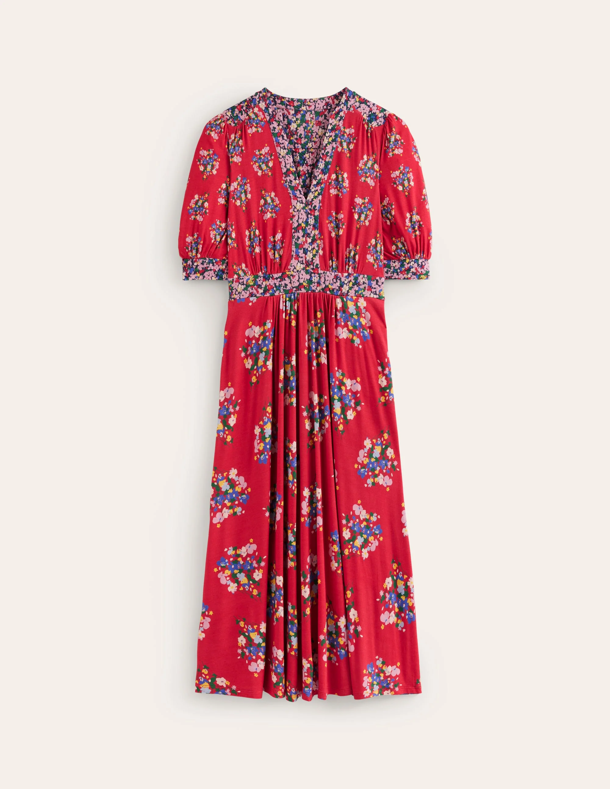 Lily Jersey Midi Tea Dress-Bright Ruby, Poppy Bouquet - Image 6