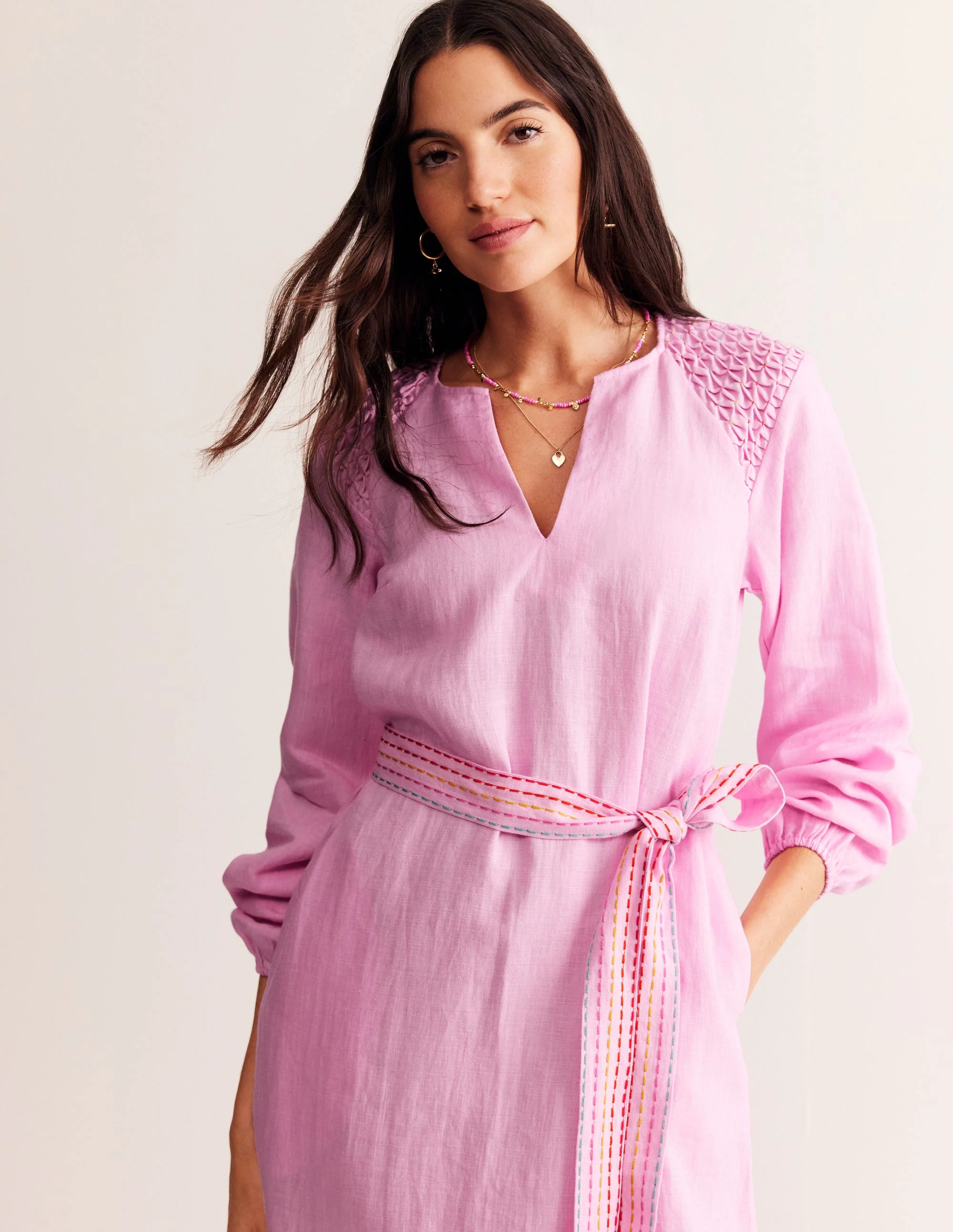 Linen Midi Smocked Dress-Sweet Lilac - Image 2