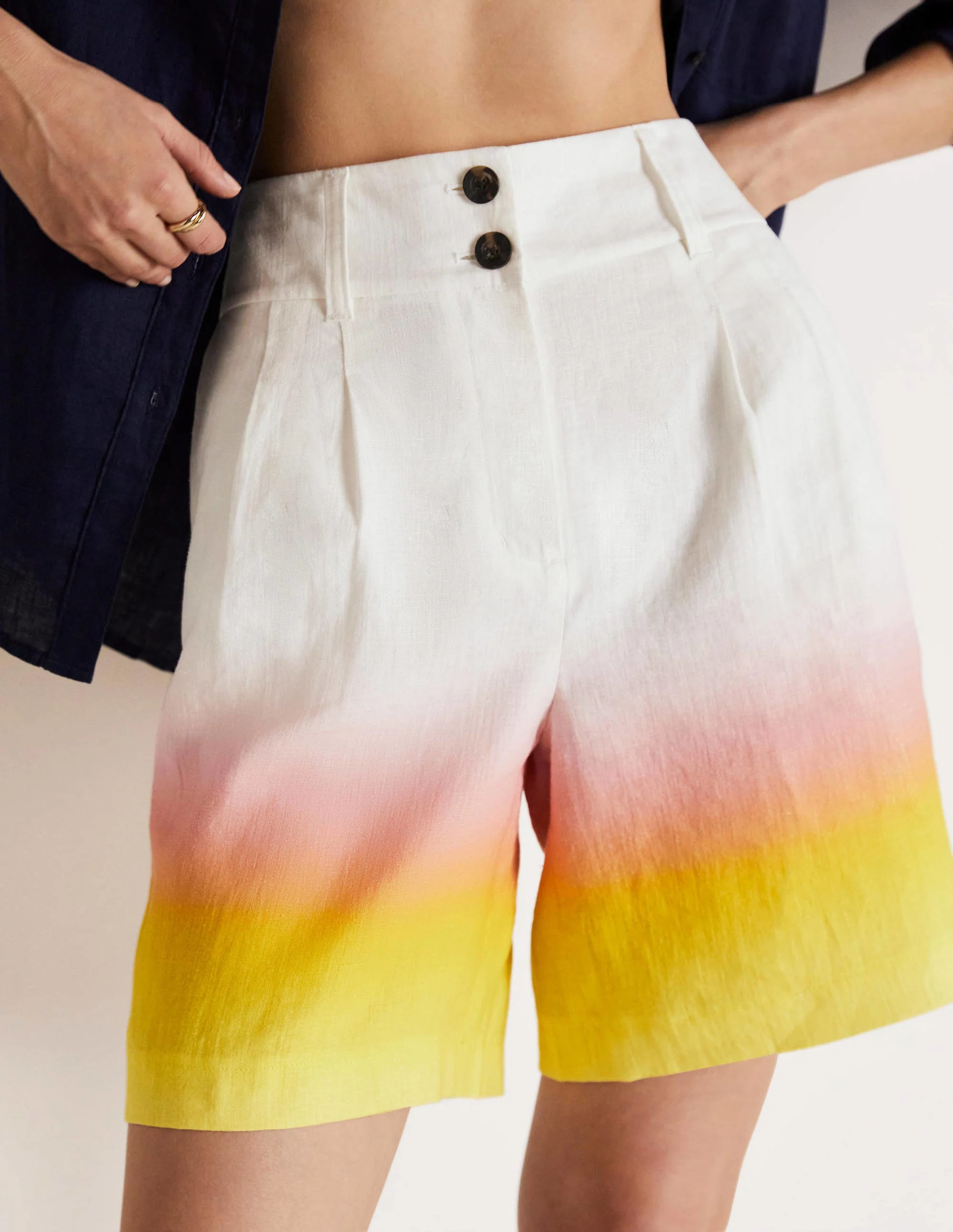 Linen Pleat Shorts-Pink and Yellow Ombre - Image 4