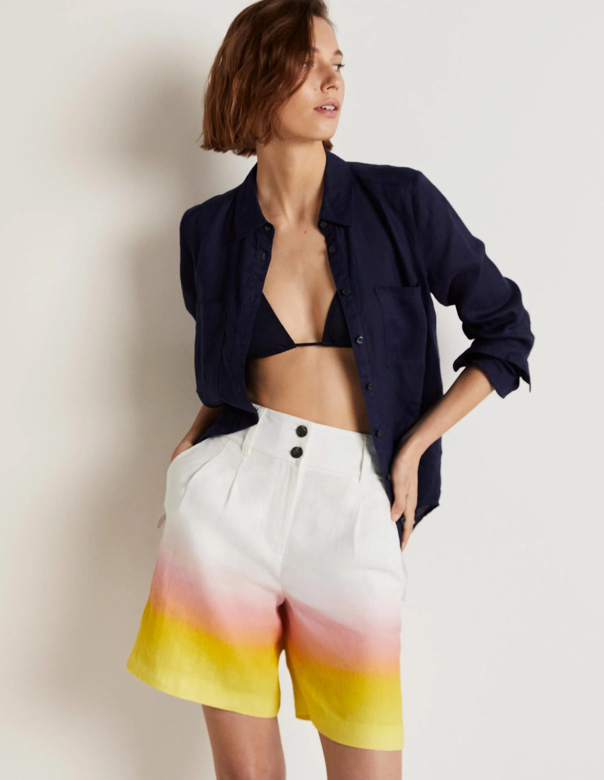 Linen Pleat Shorts-Pink and Yellow Ombre - Image 5