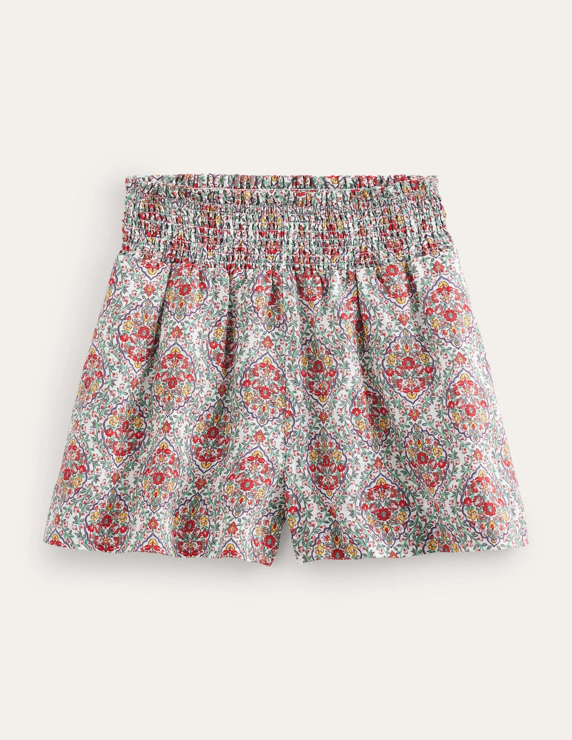 Linen Shirred Waist Shorts-Multi, Vine Terrace - Image 5
