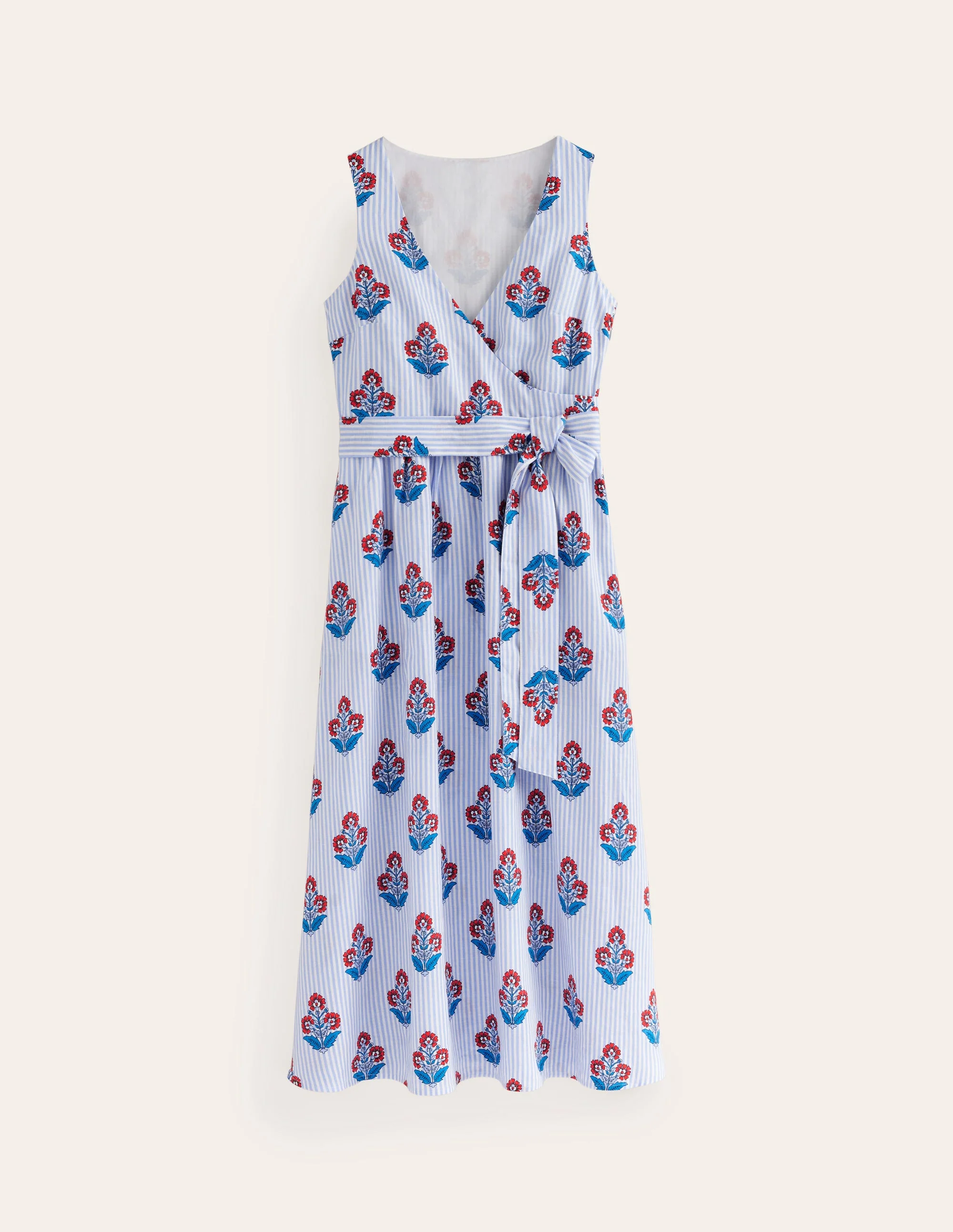 Linen Wrap Midi Dress-Mandarin Orange, Floret Stem - Image 5