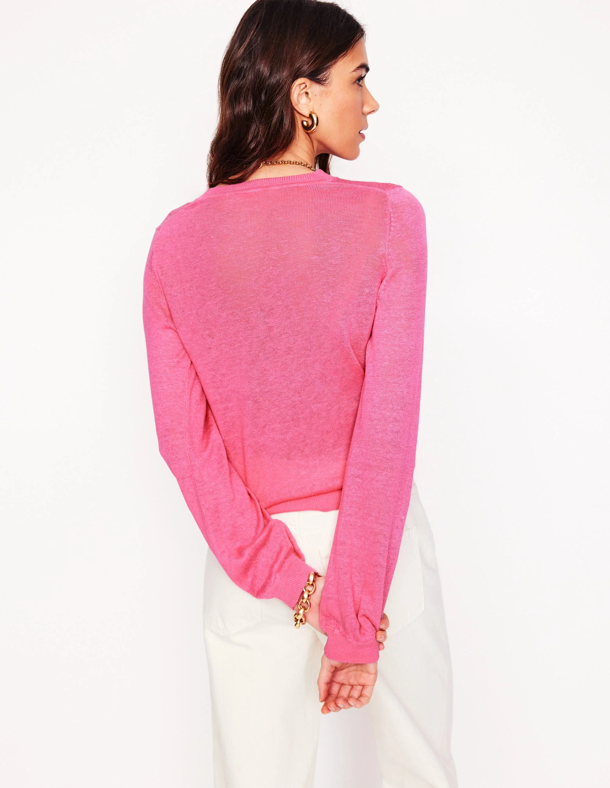 Liv Henley Linen Jumper-Pink Rose - Image 4