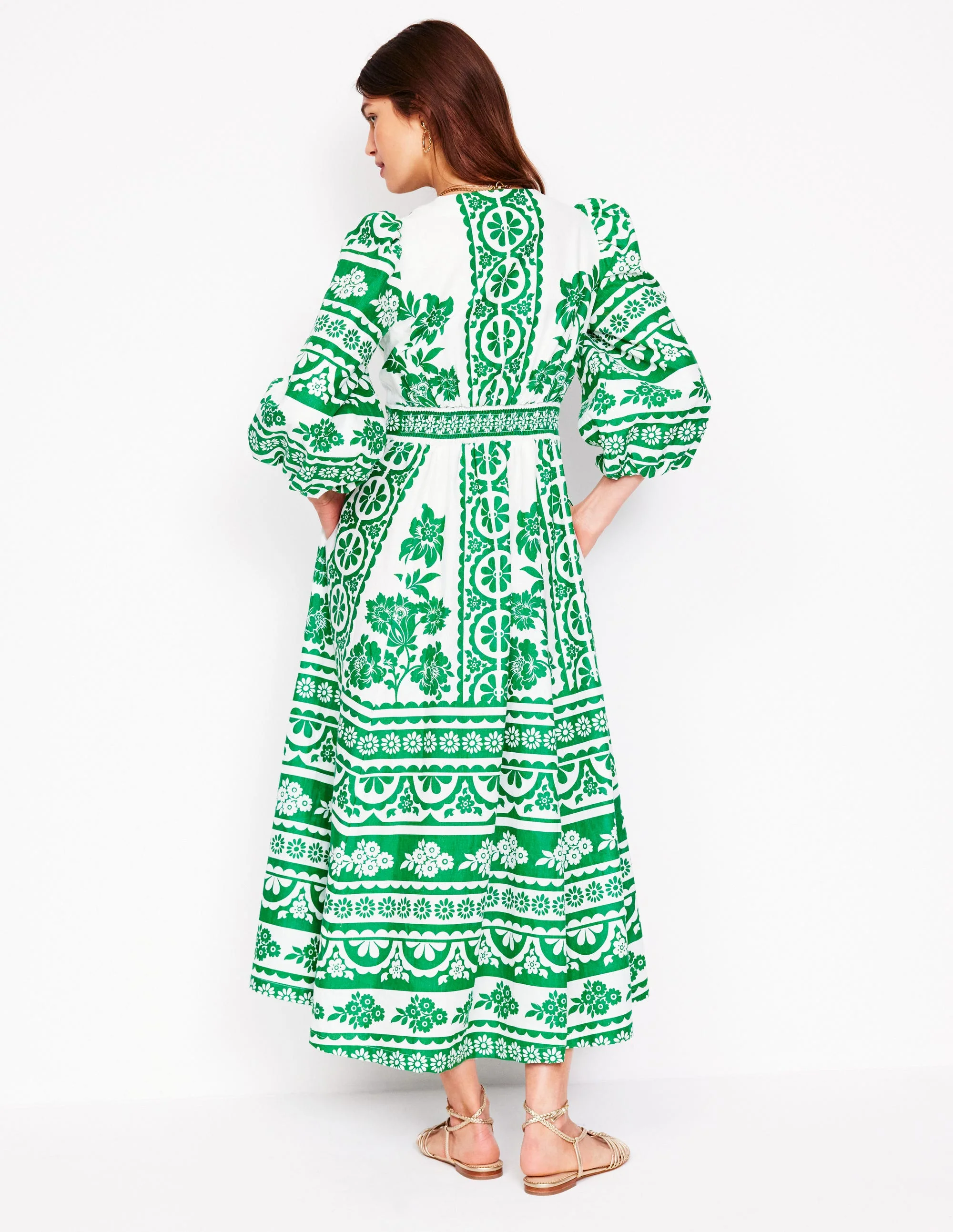 Lola Blouson Maxi Dress-Rich Emerald, Ornate Tropics - Image 3