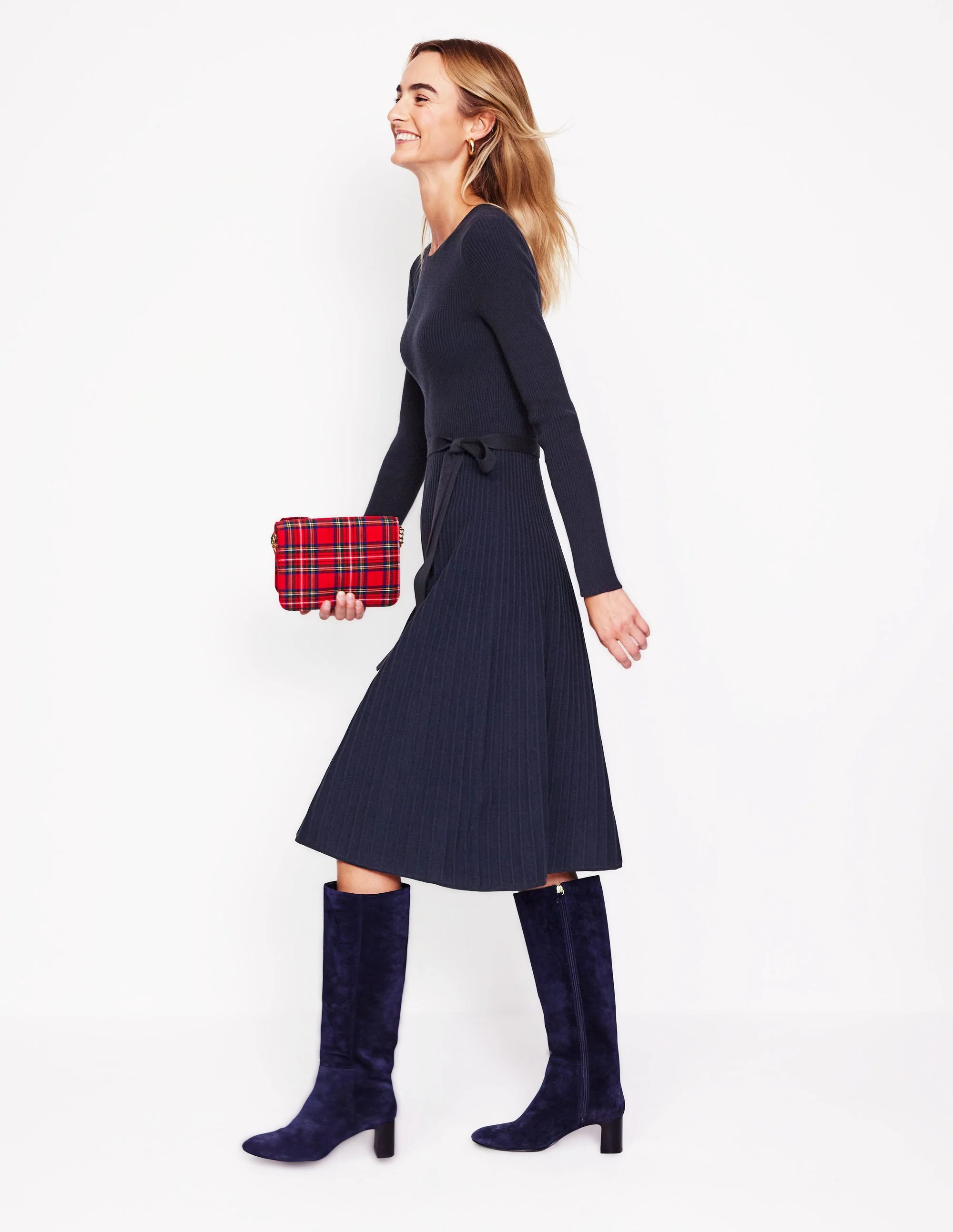 Lola Knitted Midi Dress-Navy, Black Plated - Image 4