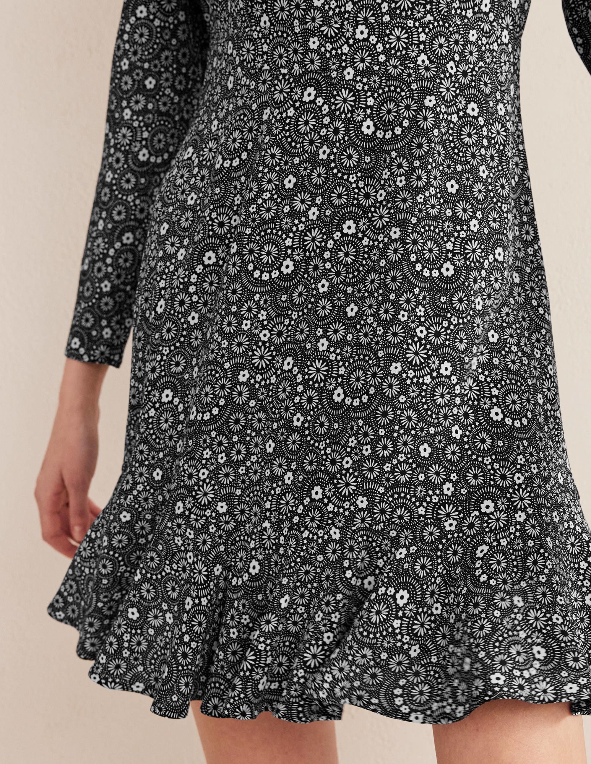 Long Sleeve Flippy Mini Dress-Black, Dotty Daisy - Image 2