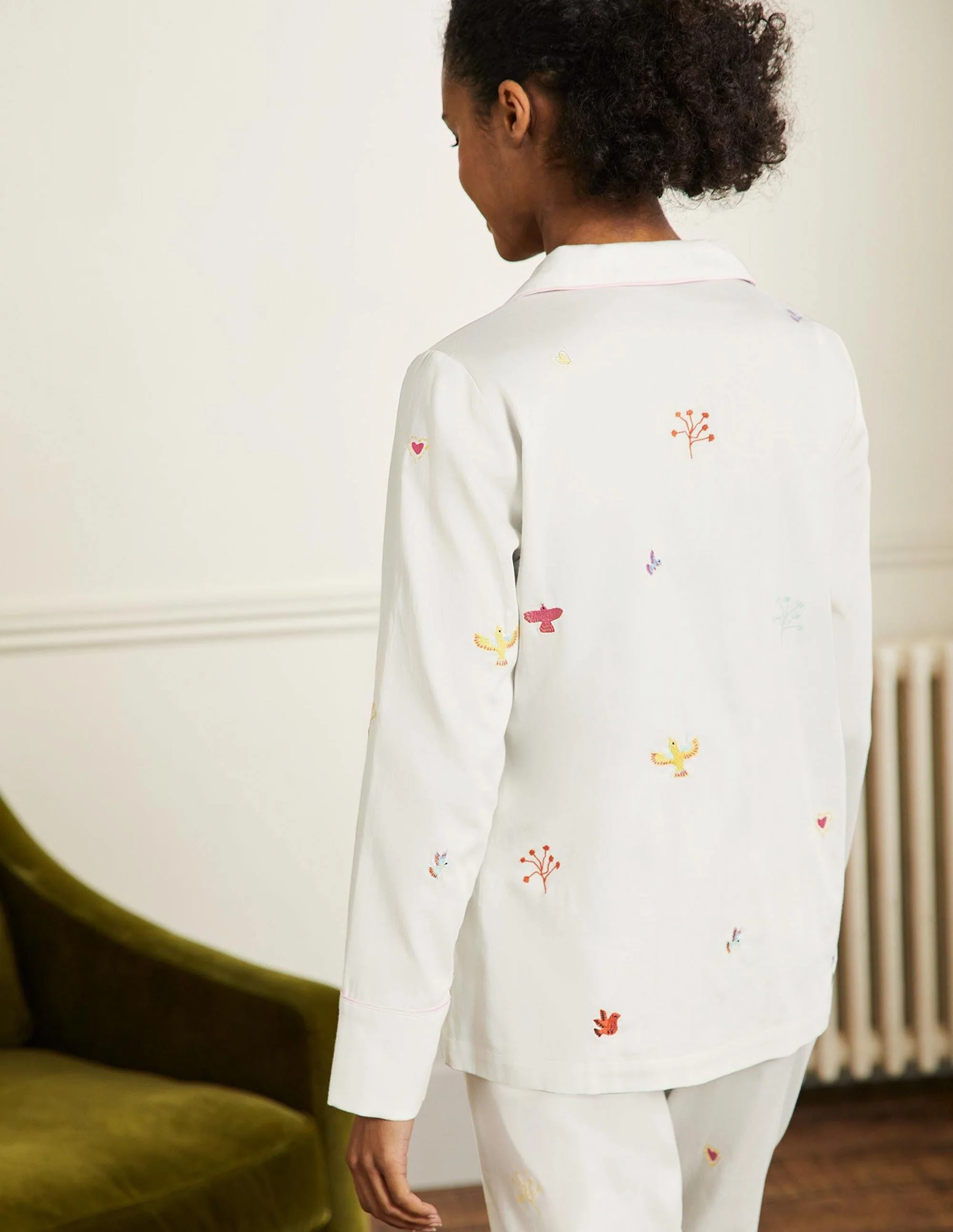 Long Sleeve Pyjama Shirt-Ivory, Embroidery - Image 3