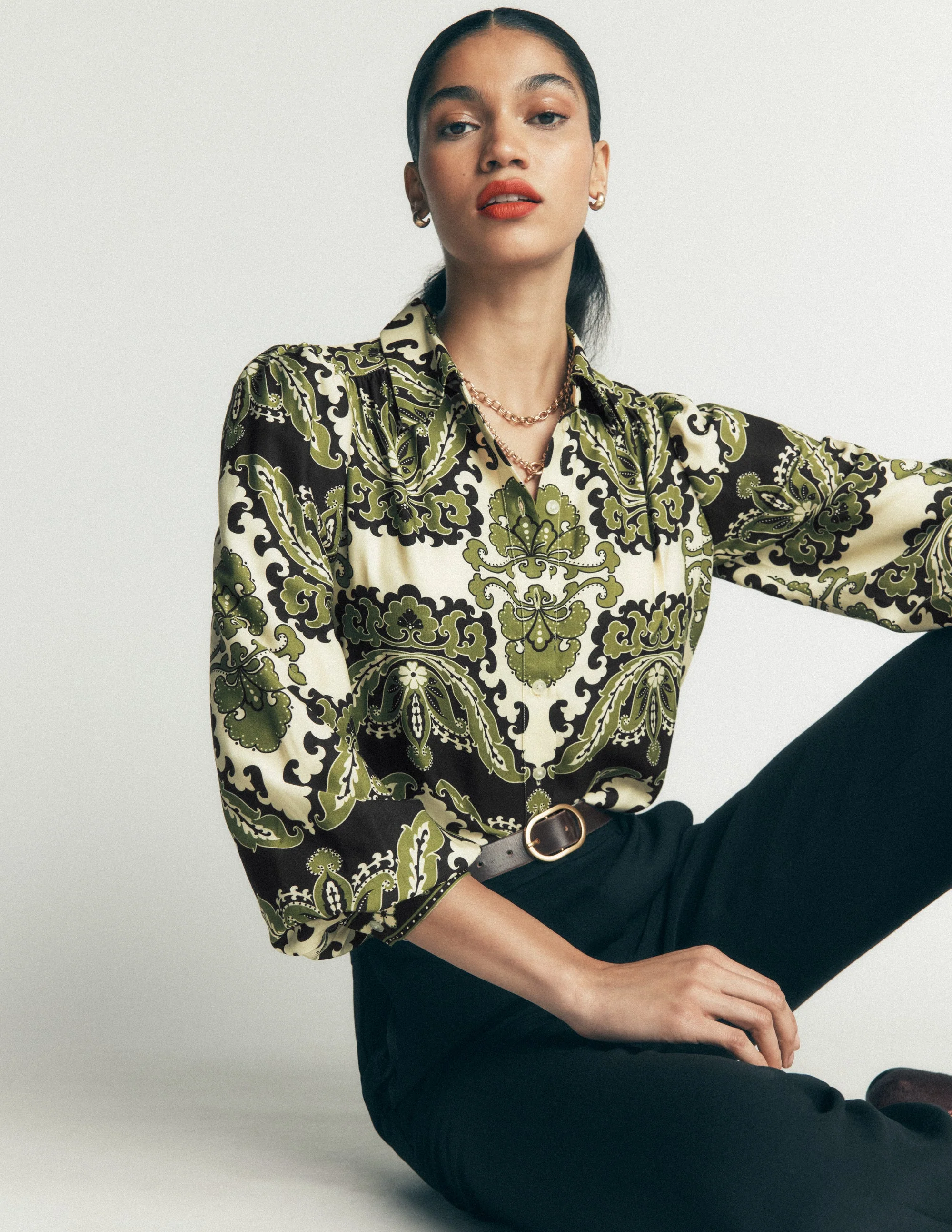 Long Sleeve Viscose Shirt-Multi, Blossoming Gardenia