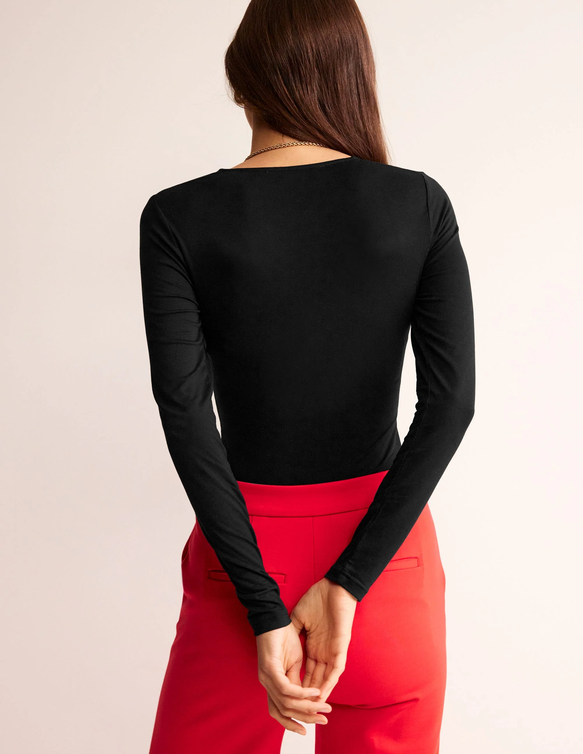 Long Sleeve Wrap Top-Black - Image 3