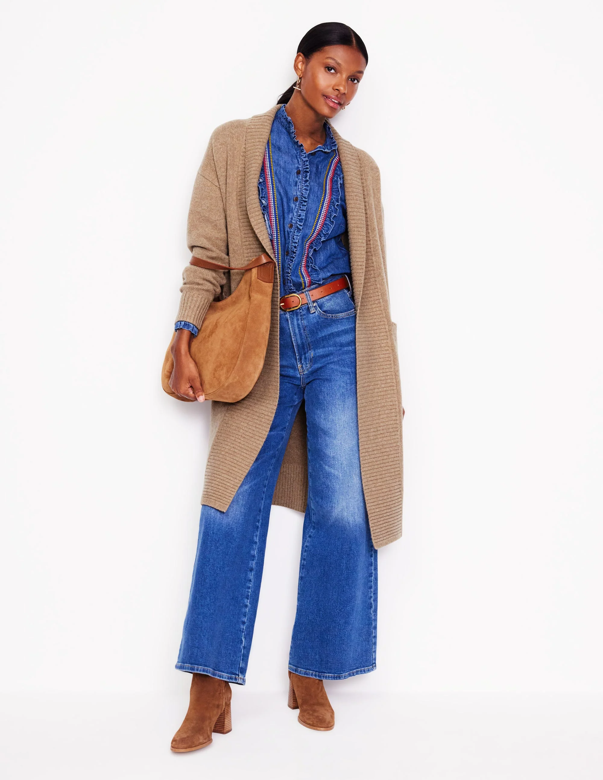 Longline Merino Cardigan-Oatmeal Melange - Image 2