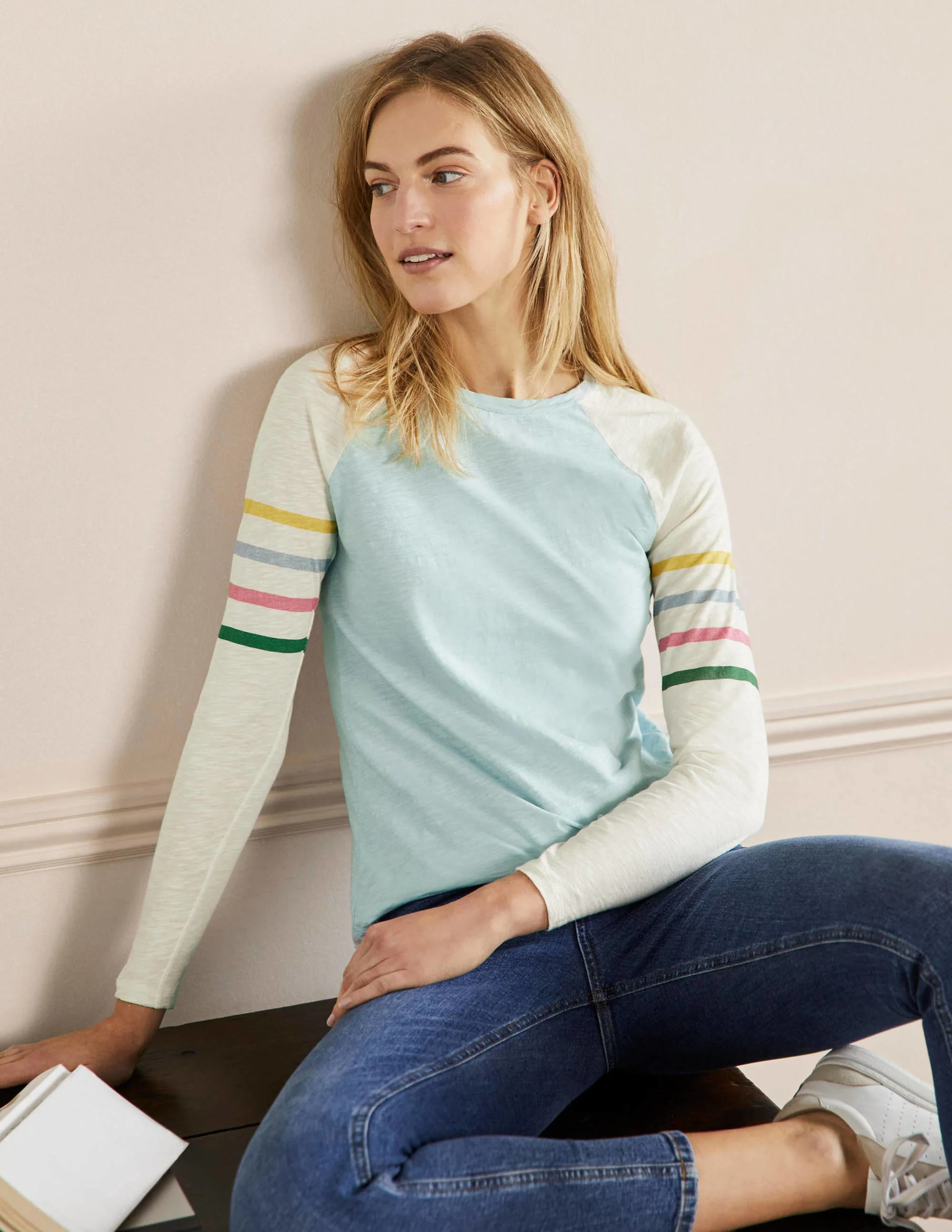 Lorna Baseball Jersey Top-Blue, Multi Arm Stripe - Image 4