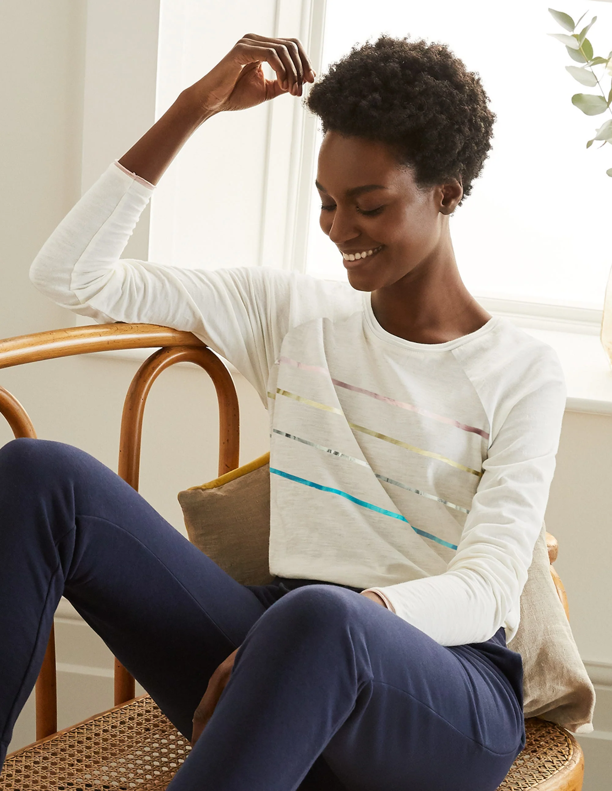 Lorna Baseball Jersey Top-Ivory, Foil Placement Stripe