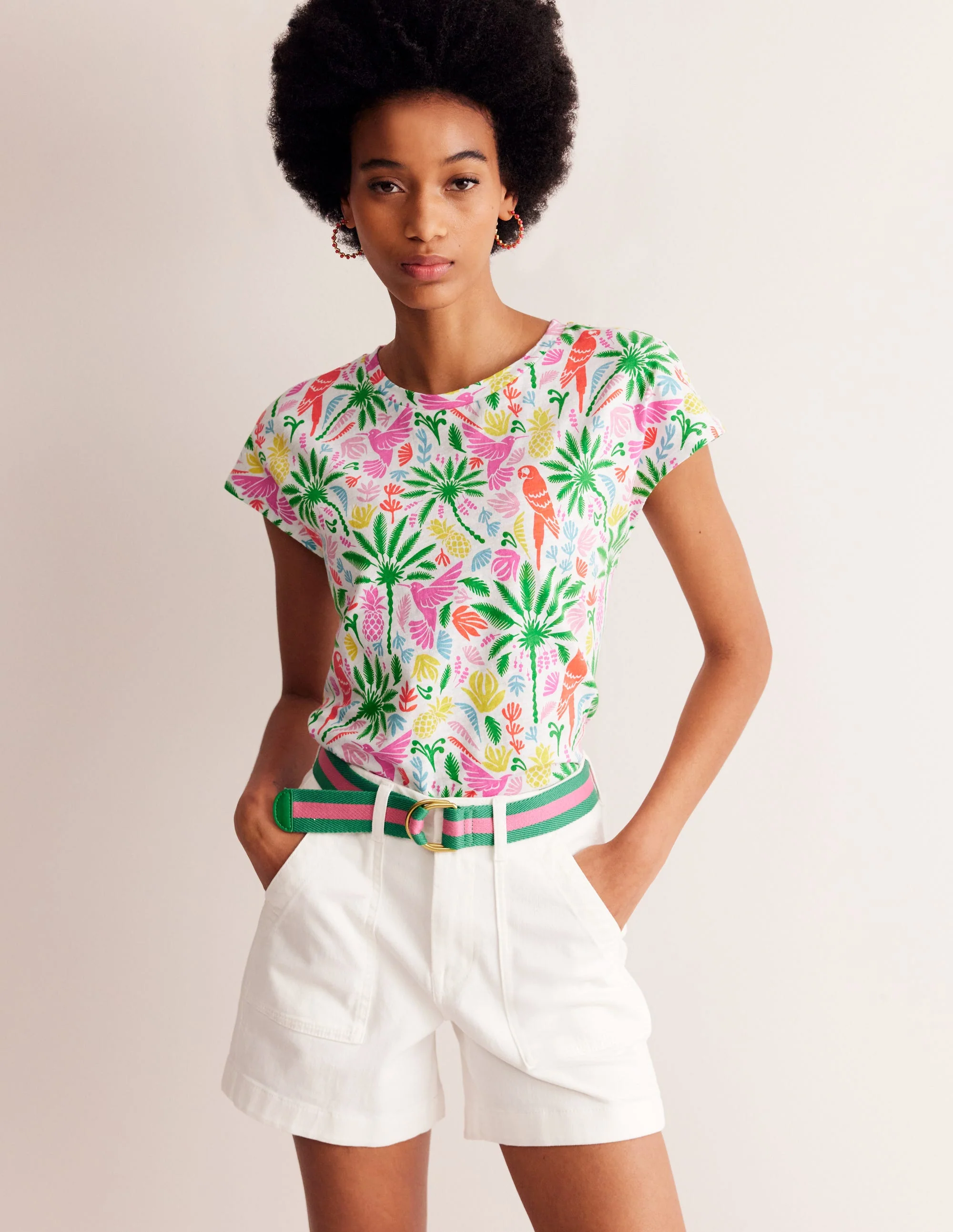 Louisa Printed Slub T-Shirt-Multi, Tropical Paradise