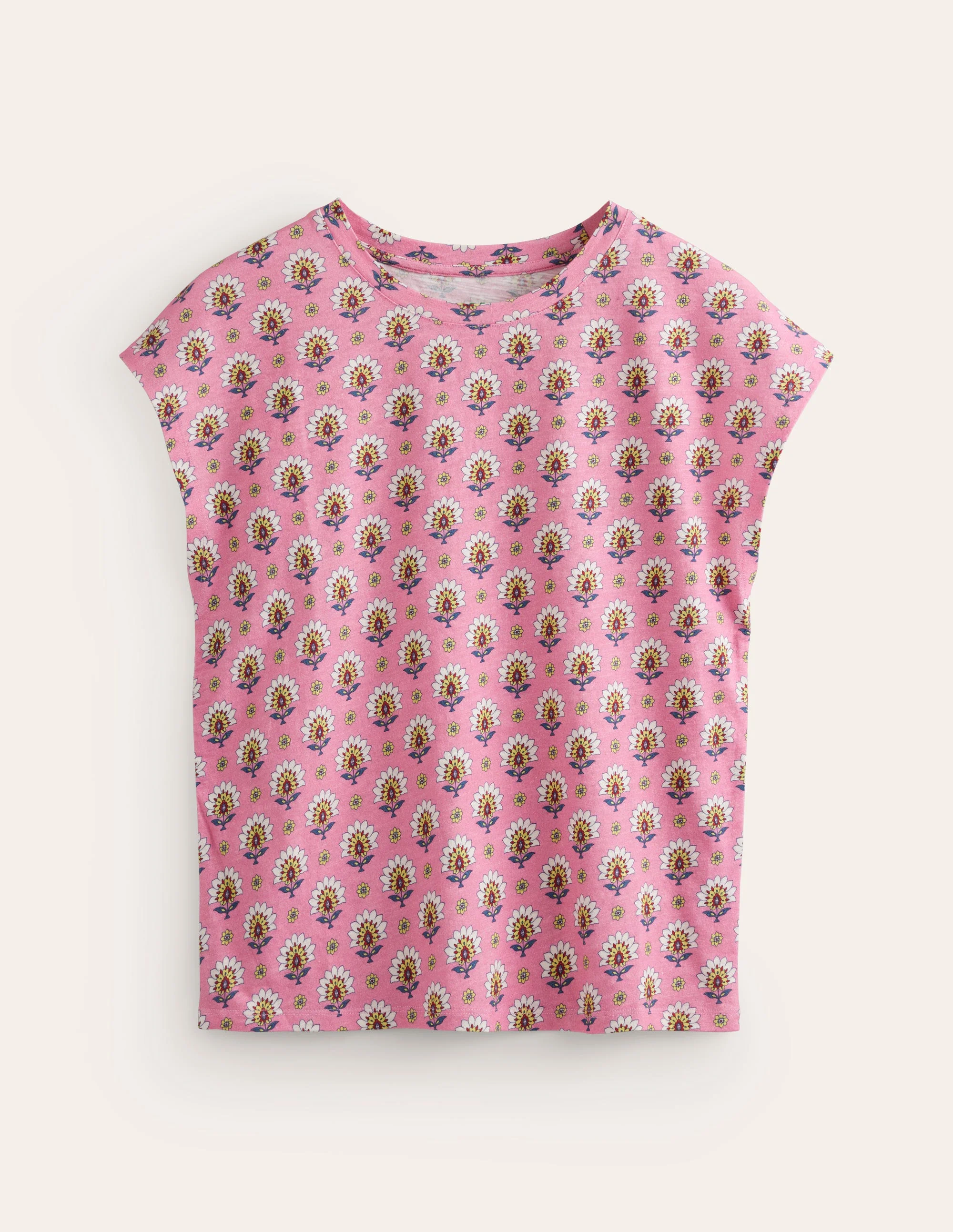 Louisa Printed Slub T-Shirt-Rose Damask, Passion Geo - Image 5