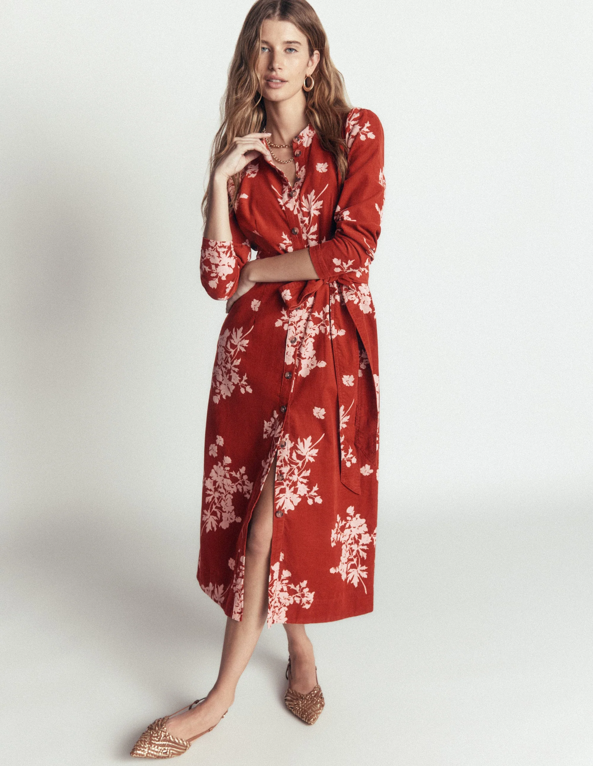Louise Cord Midi Shirt Dress-Arabian Spice, Flecked Bunch - Image 4