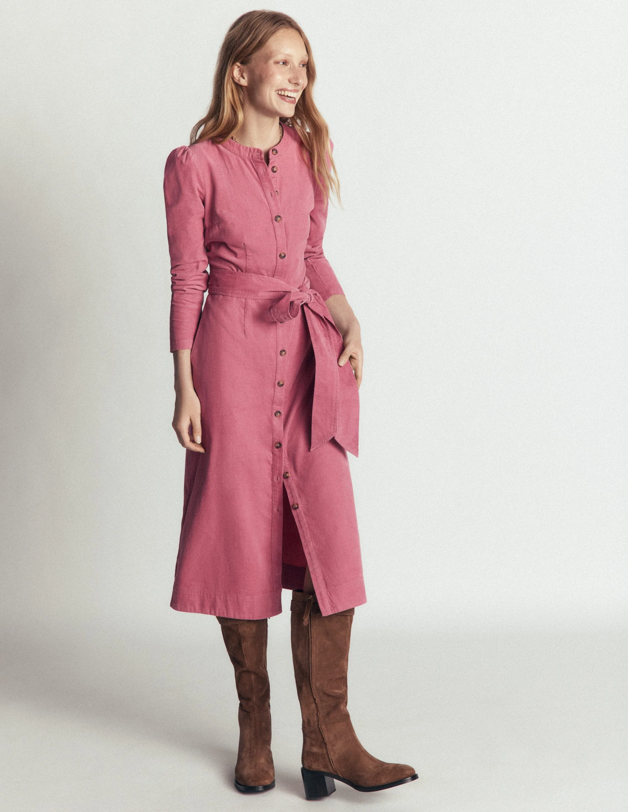 Louise Cord Midi Shirt Dress-Pink Heather