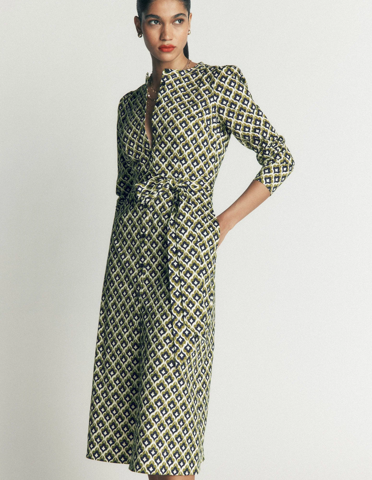 Louise Midi Shirt Dress-Pete Moss, Geo Party - Image 4