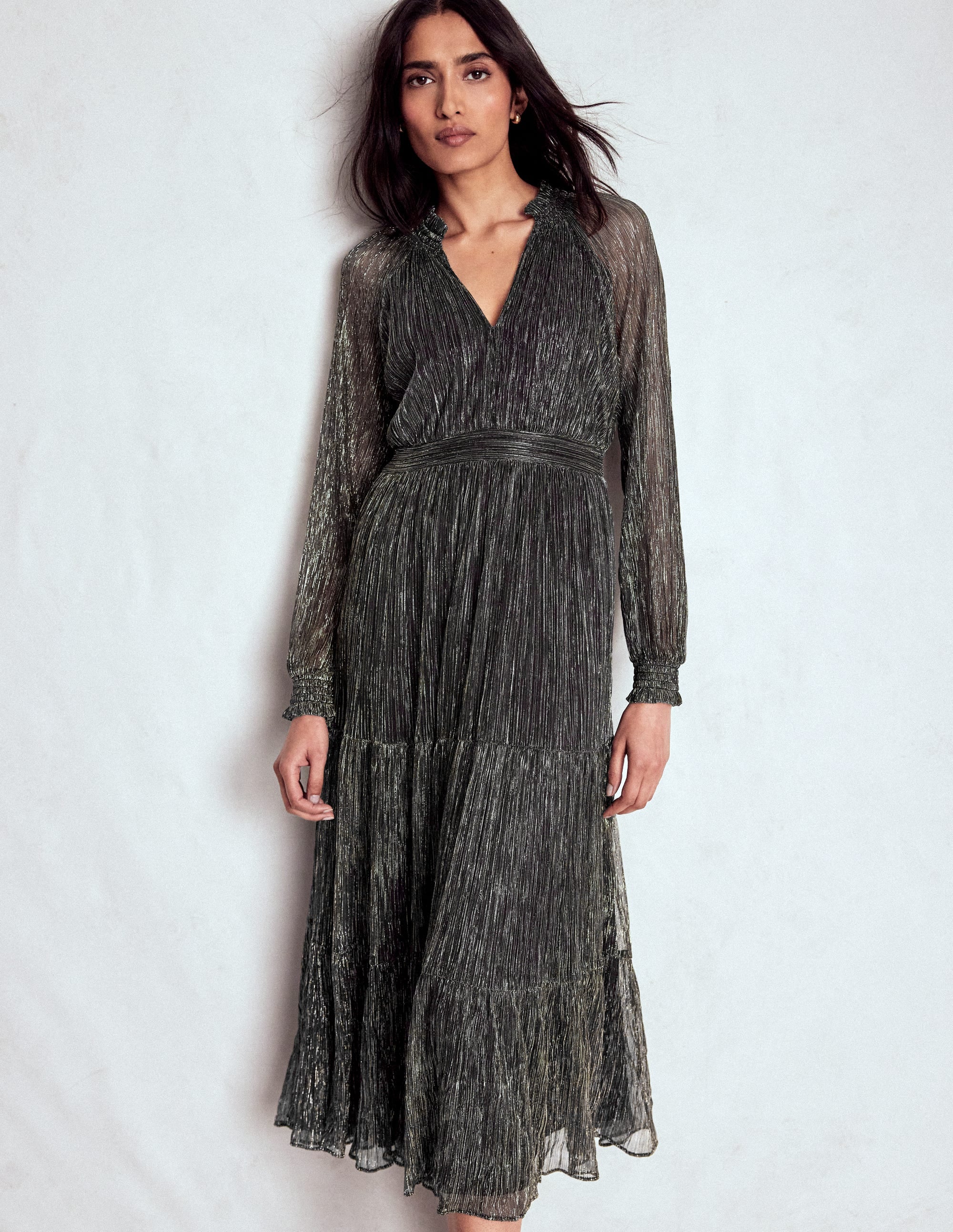 Lucille Smocked Sparkle Dress-Black and Gold - Image 5