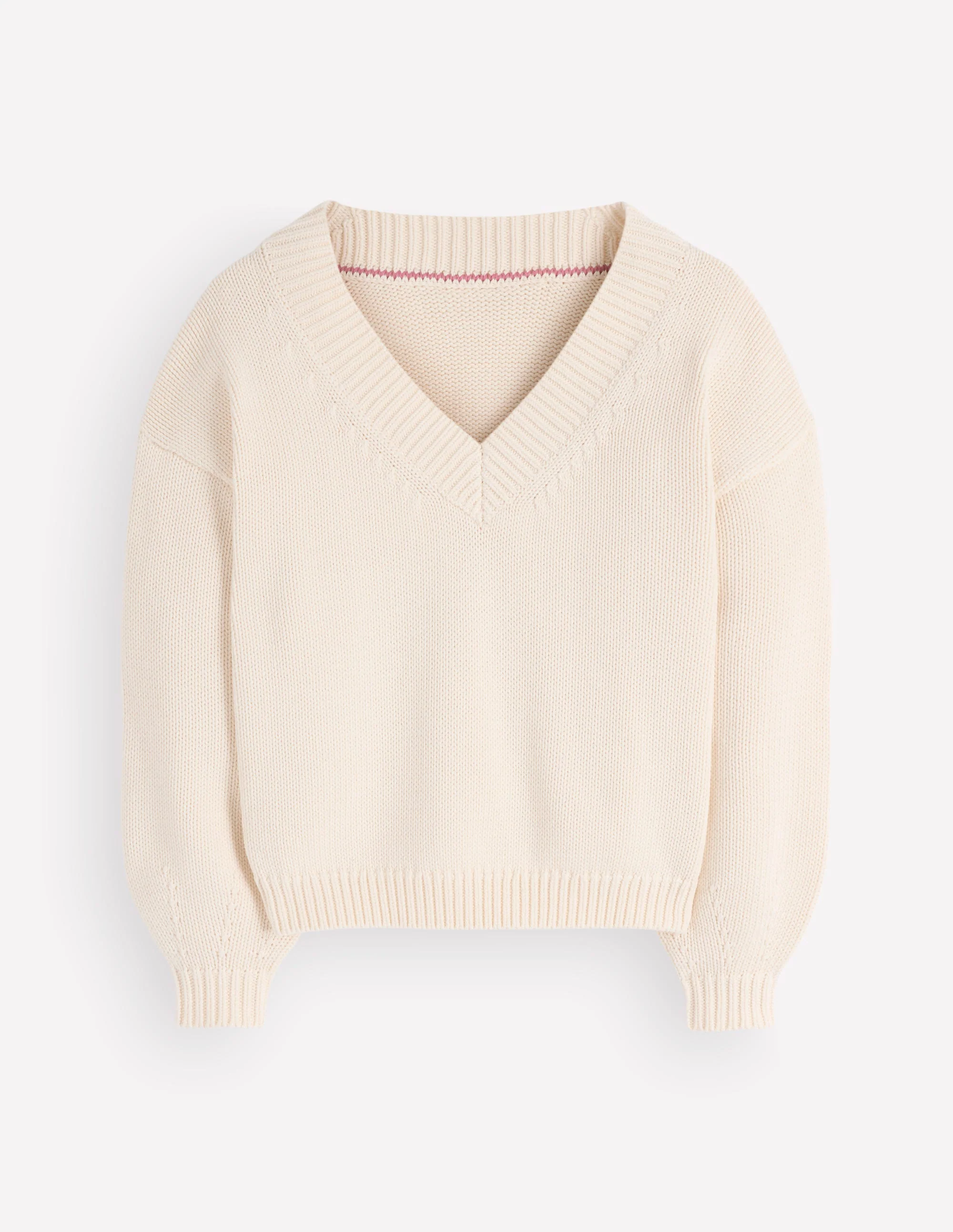 Lucy Cotton V-neck Jumper-Ivory - Image 8
