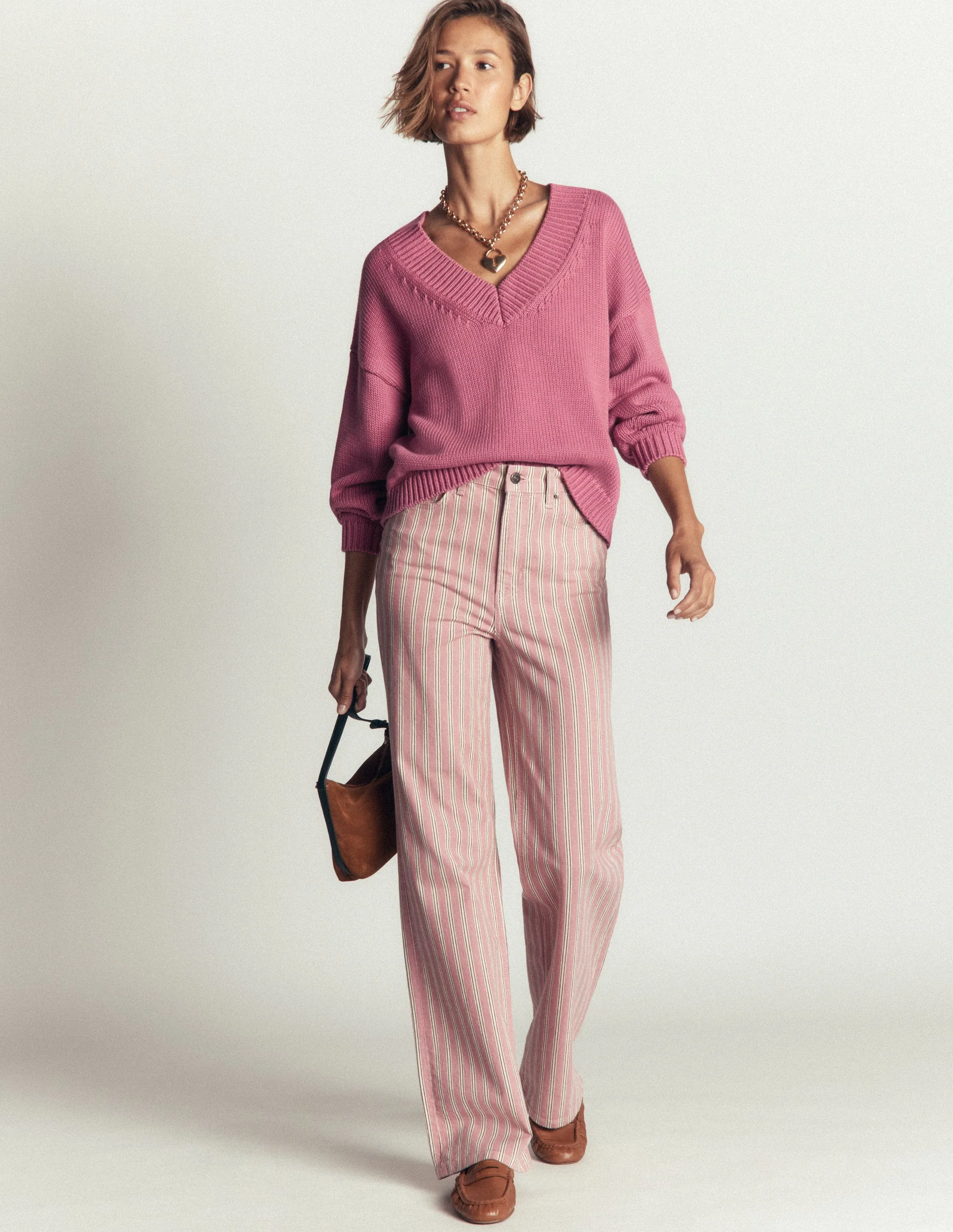 Lucy Cotton V-neck Jumper-Pink Heather - Image 5