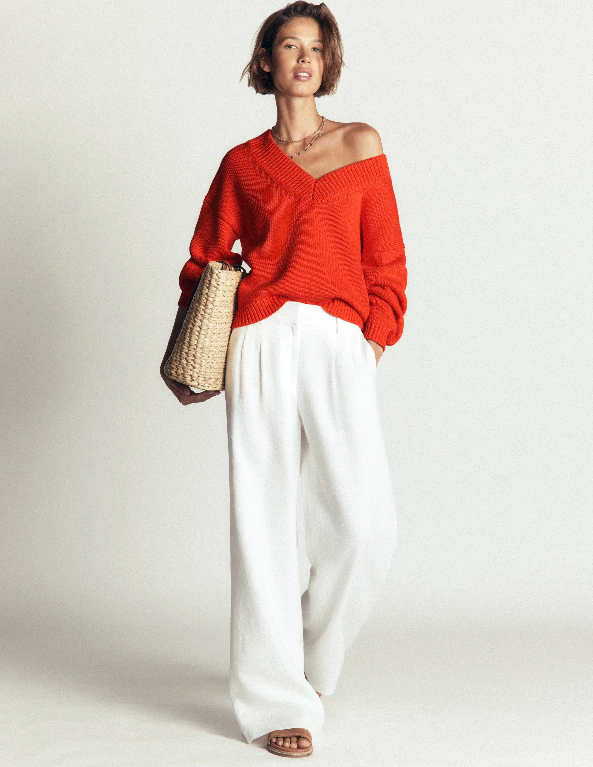 Lucy Cotton V-neck Jumper-Sunset Orange - Image 7