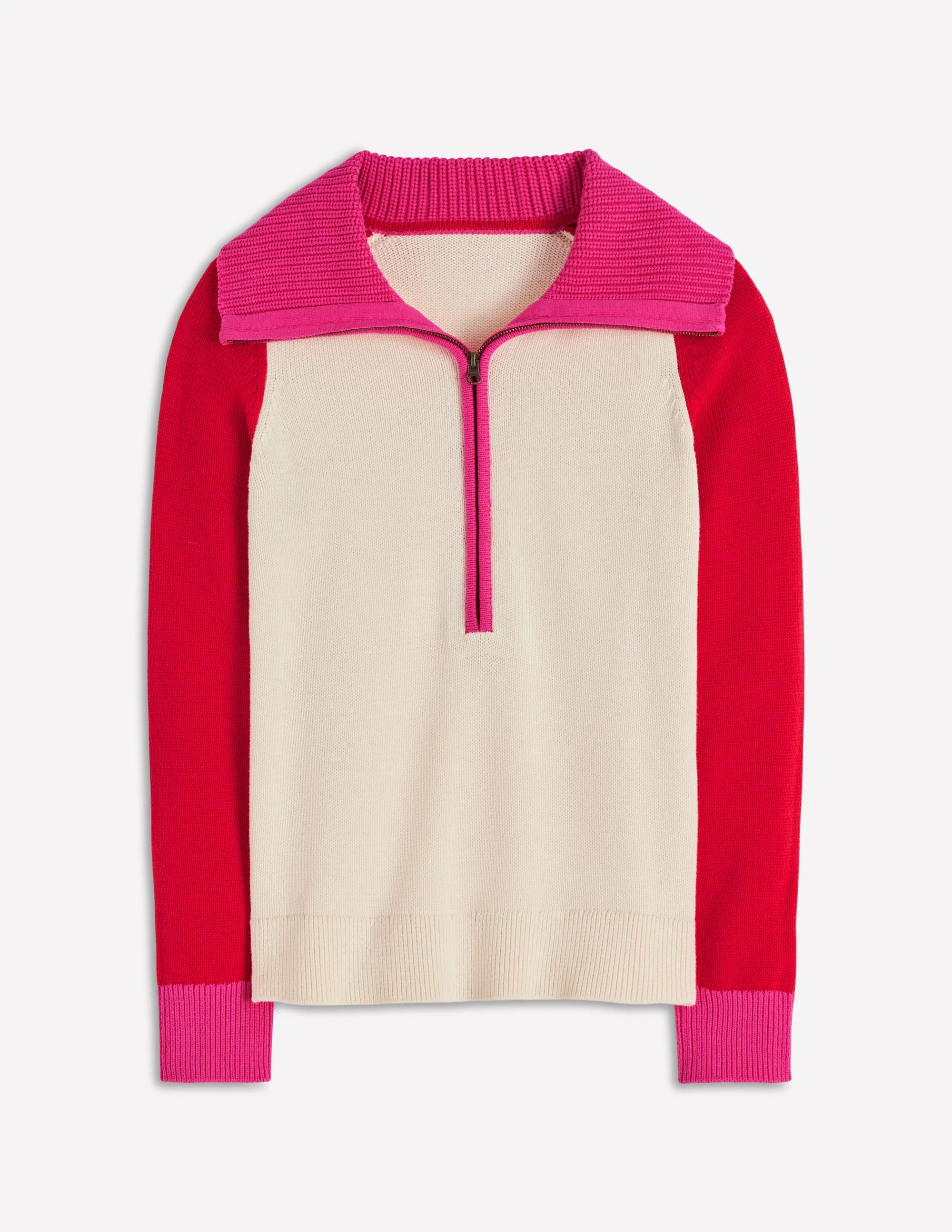 Lucy Half Zip Jumper-Warm Ivory, Red - Image 8