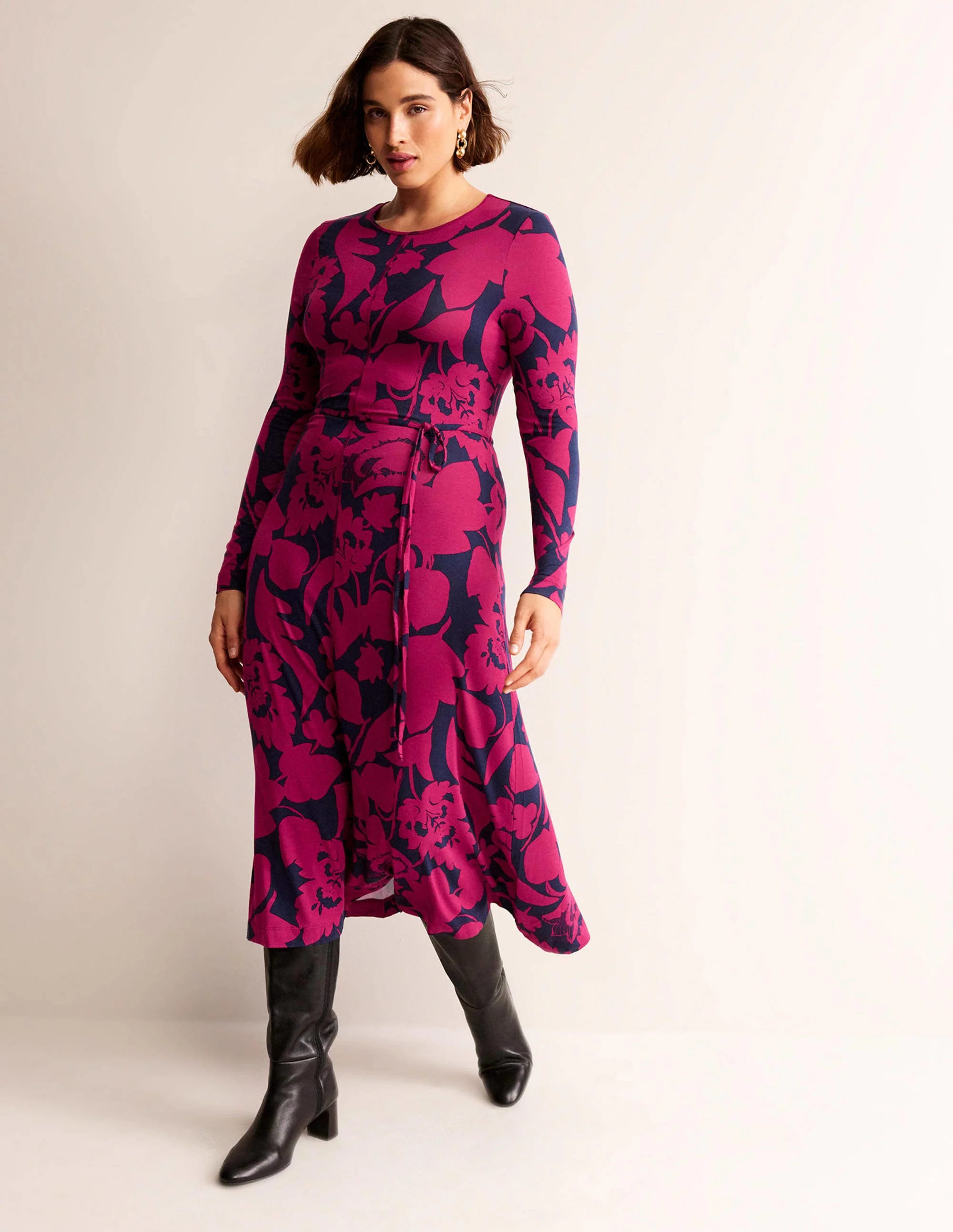 Lucy Jersey Midi Dress-Warm Cranberry, Tulip Bloom - Image 5