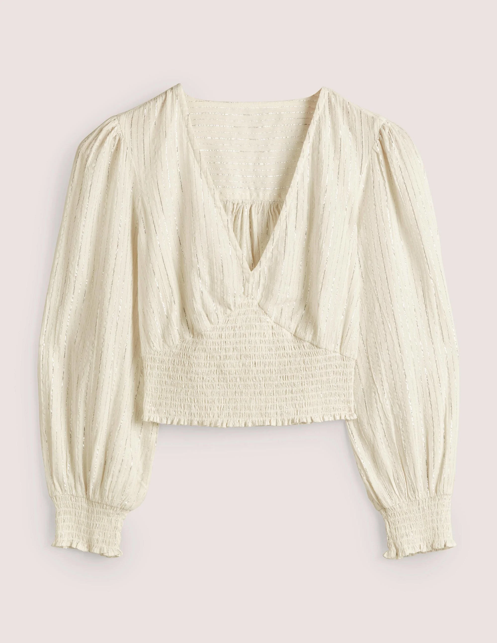 Lurex Smocked Crop Top-Ivory Crinkle Lurex - Image 5