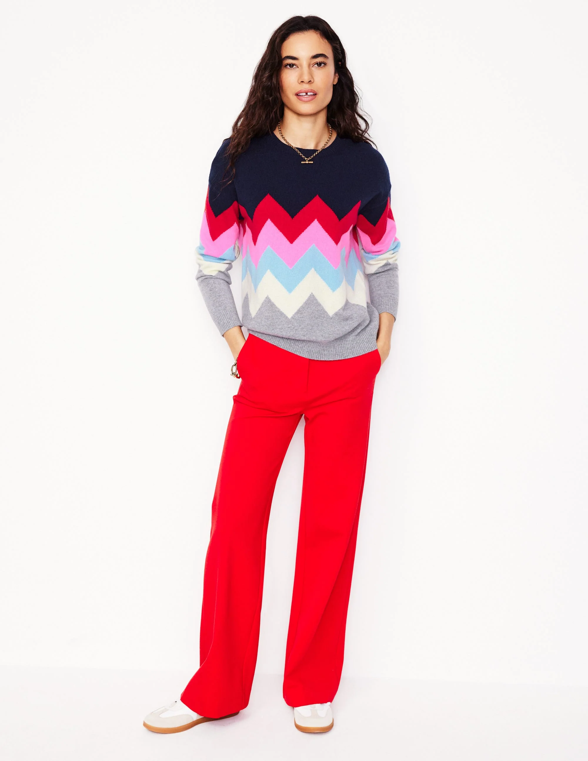 Lydia Cashmere Jumper-Navy, Zig Zag - Image 4