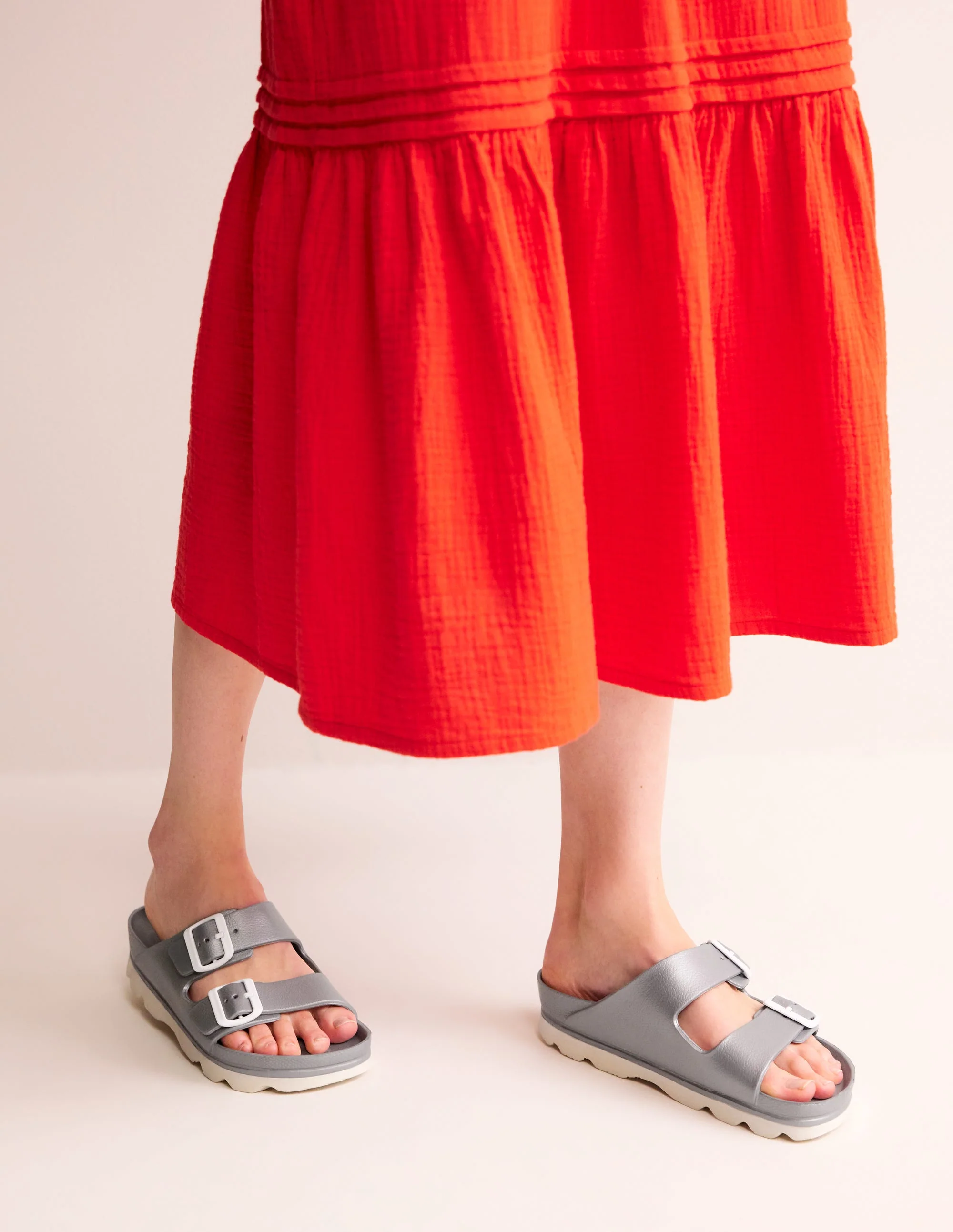 Lyla Double Buckle Sliders-Silver