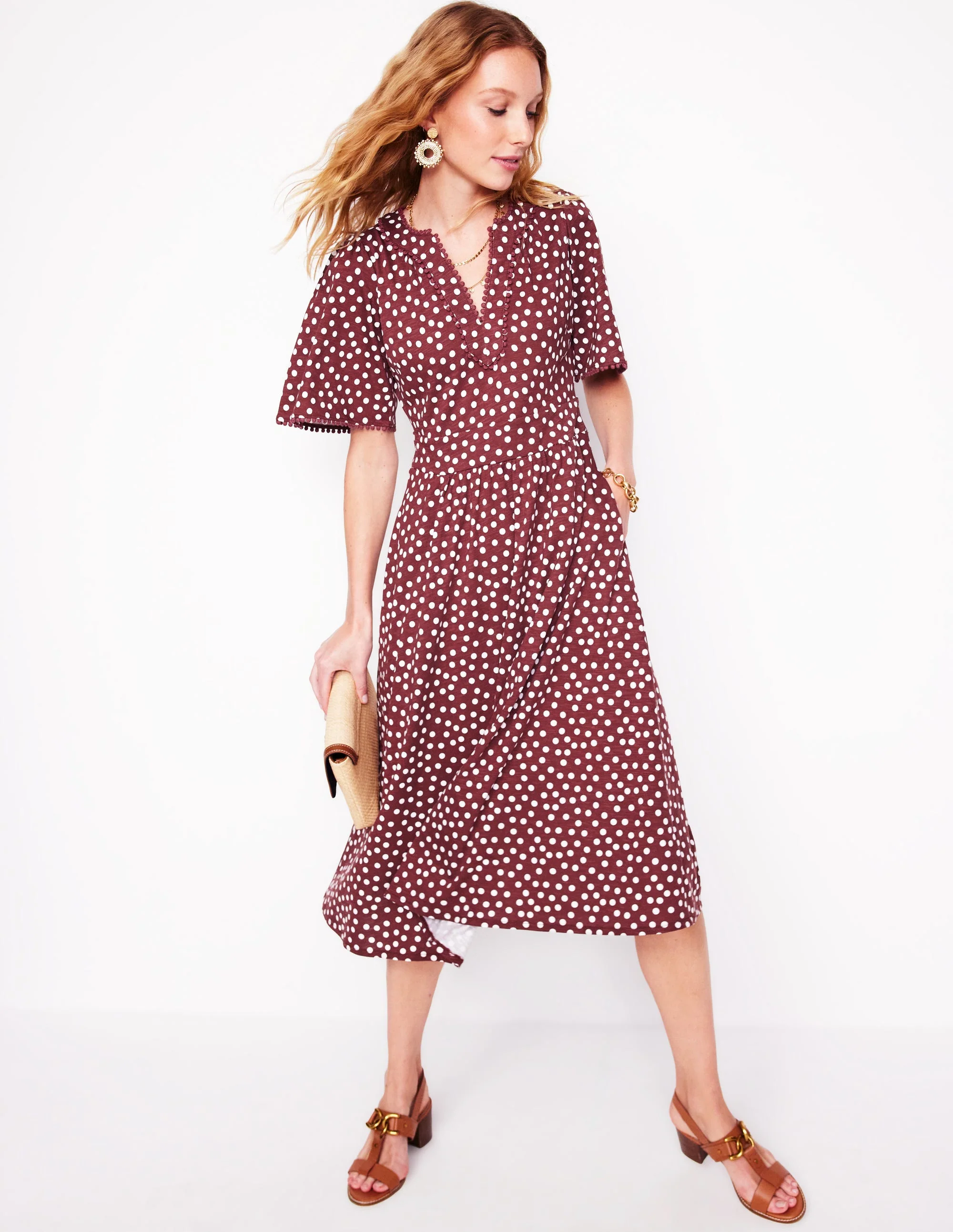 Maddie Trim Jersey Dress-Port and Ivory, Abstract Dot - Image 4